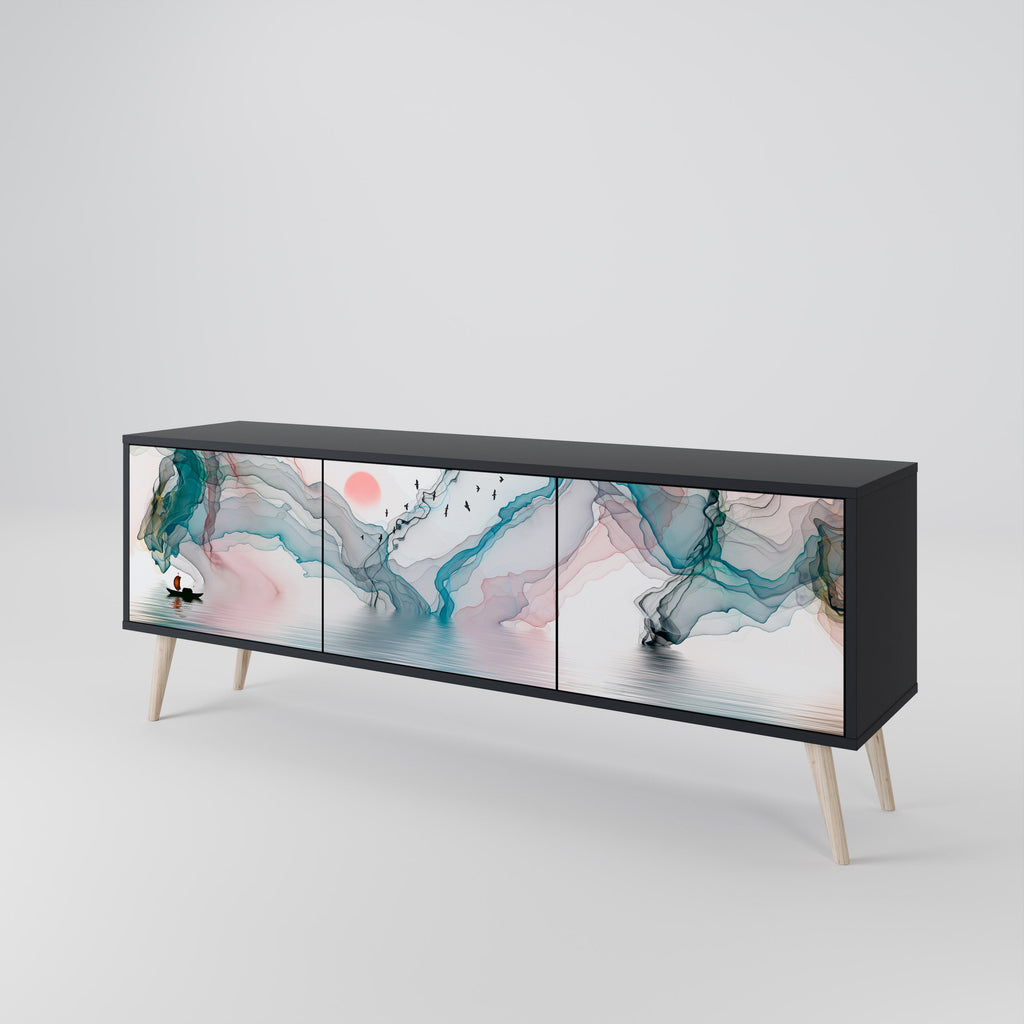 VELVET CROSSING 3-Door TV Stand in Black Finish