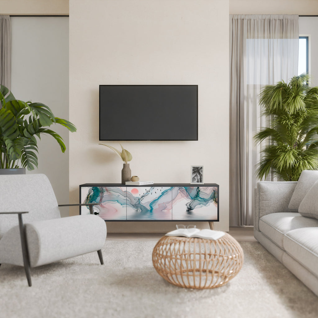 VELVET CROSSING 3-Door TV Stand in Black Finish