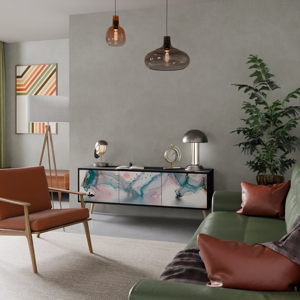 VELVET CROSSING 3-Door TV Stand in Black Finish