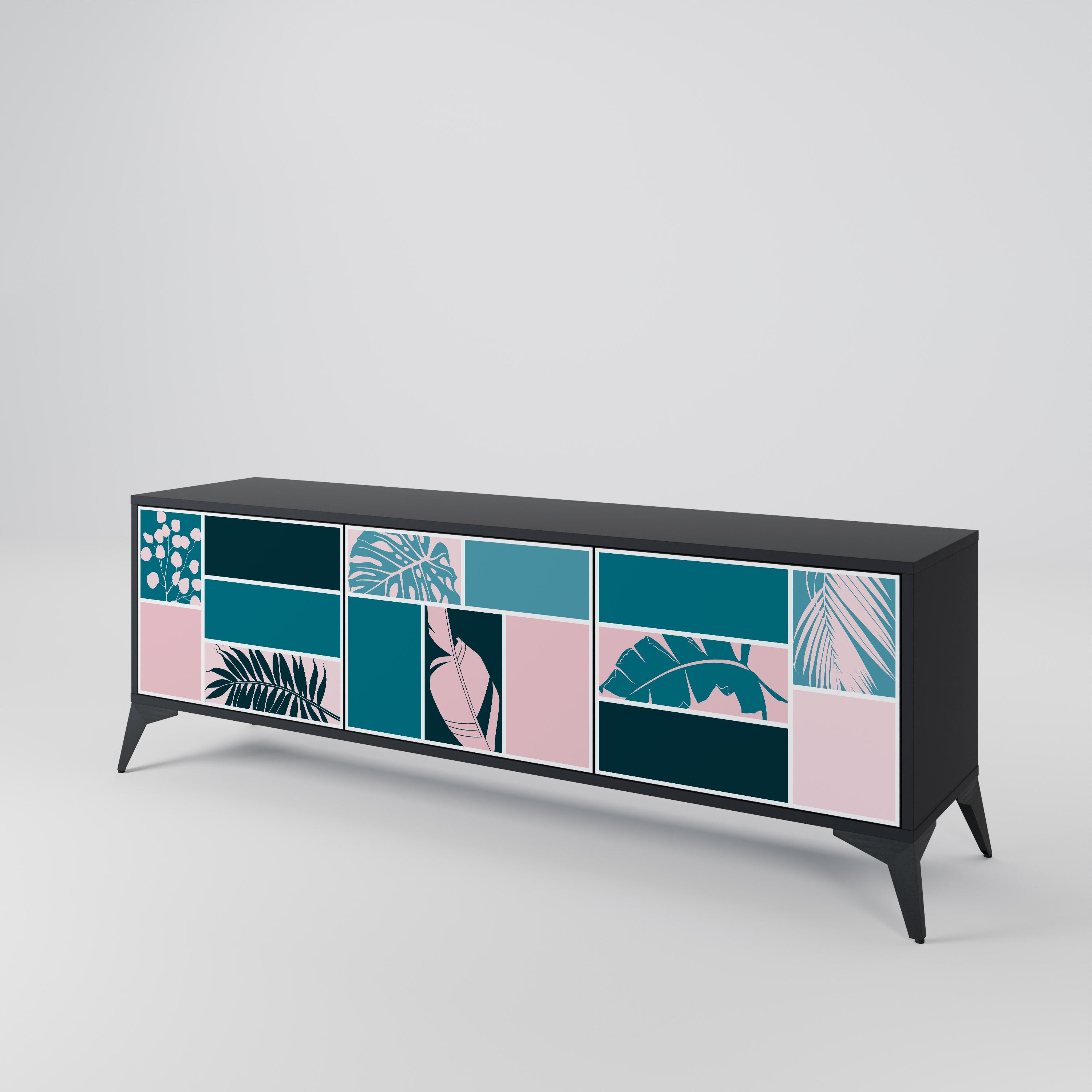 COMBINATION OF SHAPES 3-Door TV Stand in Black Finish
