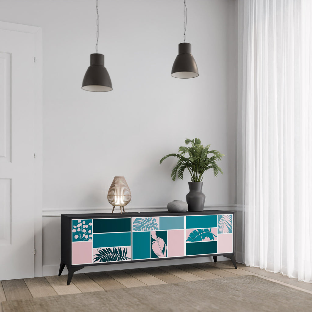 COMBINATION OF SHAPES 3-Door TV Stand in Black Finish