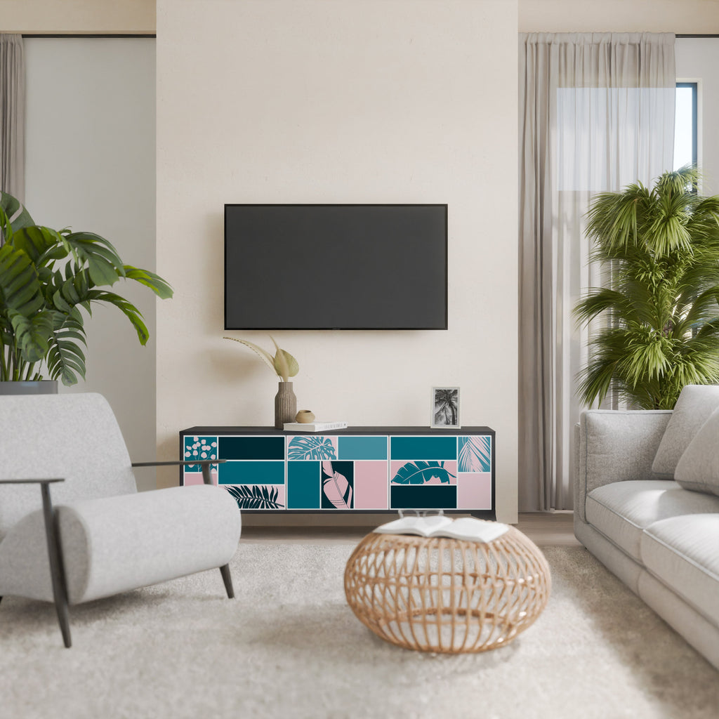 COMBINATION OF SHAPES 3-Door TV Stand in Black Finish