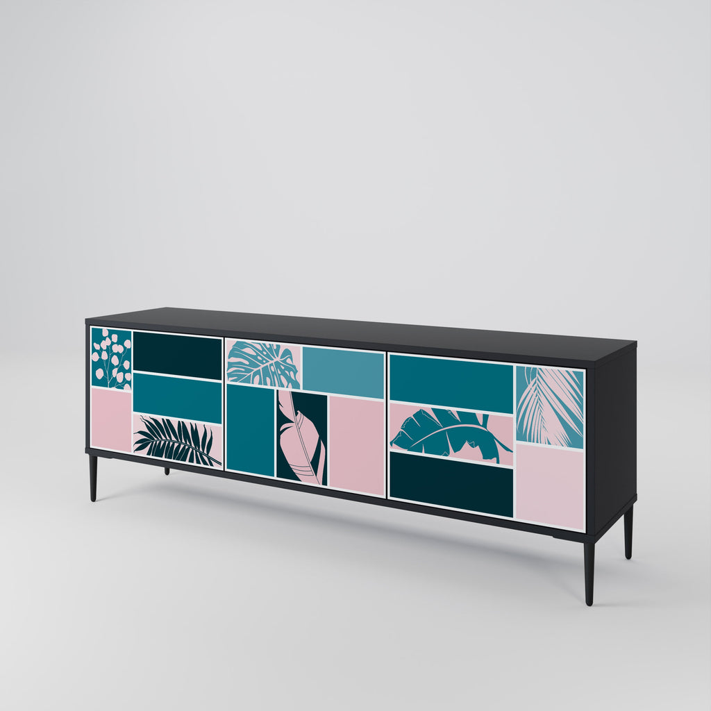 COMBINATION OF SHAPES 3-Door TV Stand in Black Finish