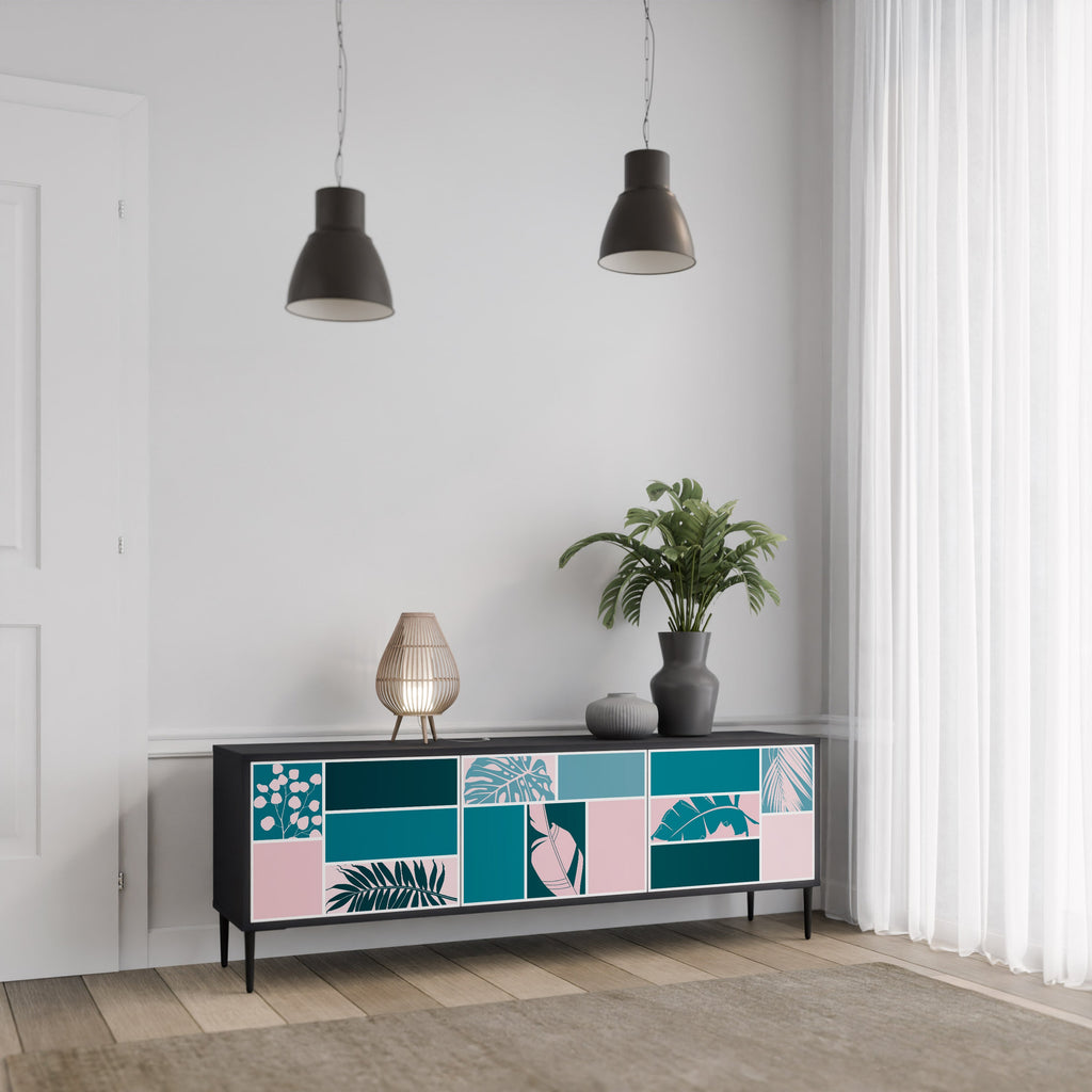 COMBINATION OF SHAPES 3-Door TV Stand in Black Finish