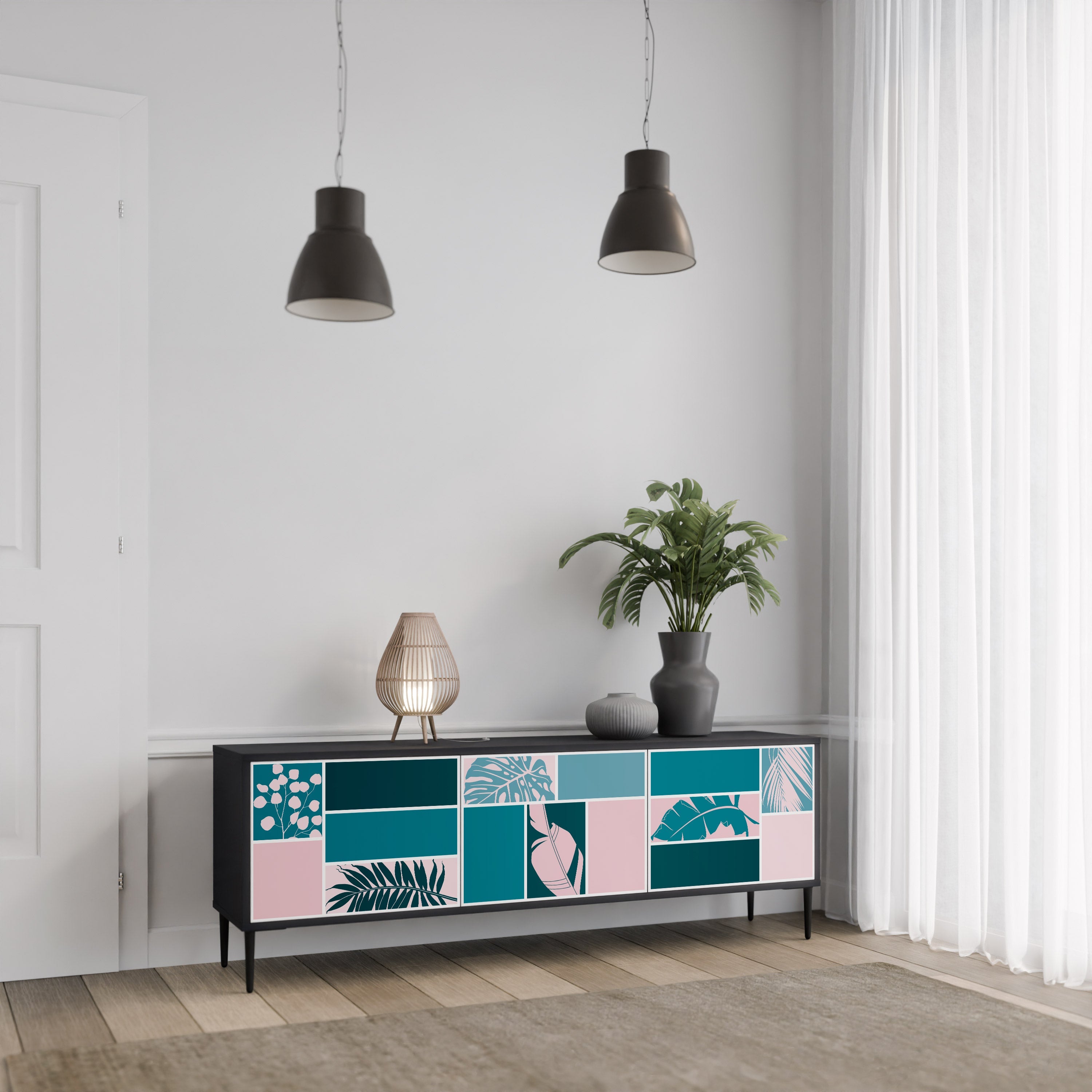 COMBINATION OF SHAPES Móvel de TV com 3 Portas em Acabamento Preto