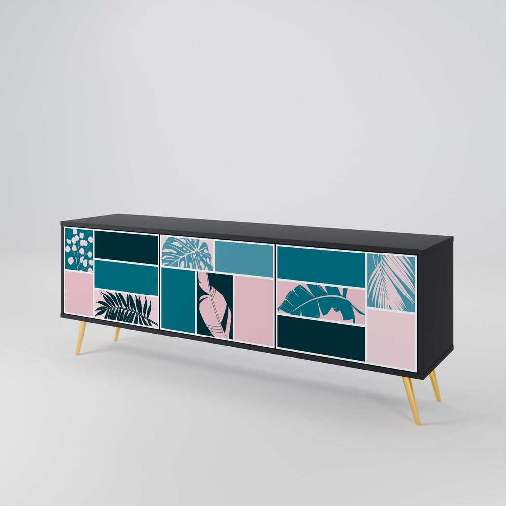 COMBINATION OF SHAPES 3-Door TV Stand in Black Finish