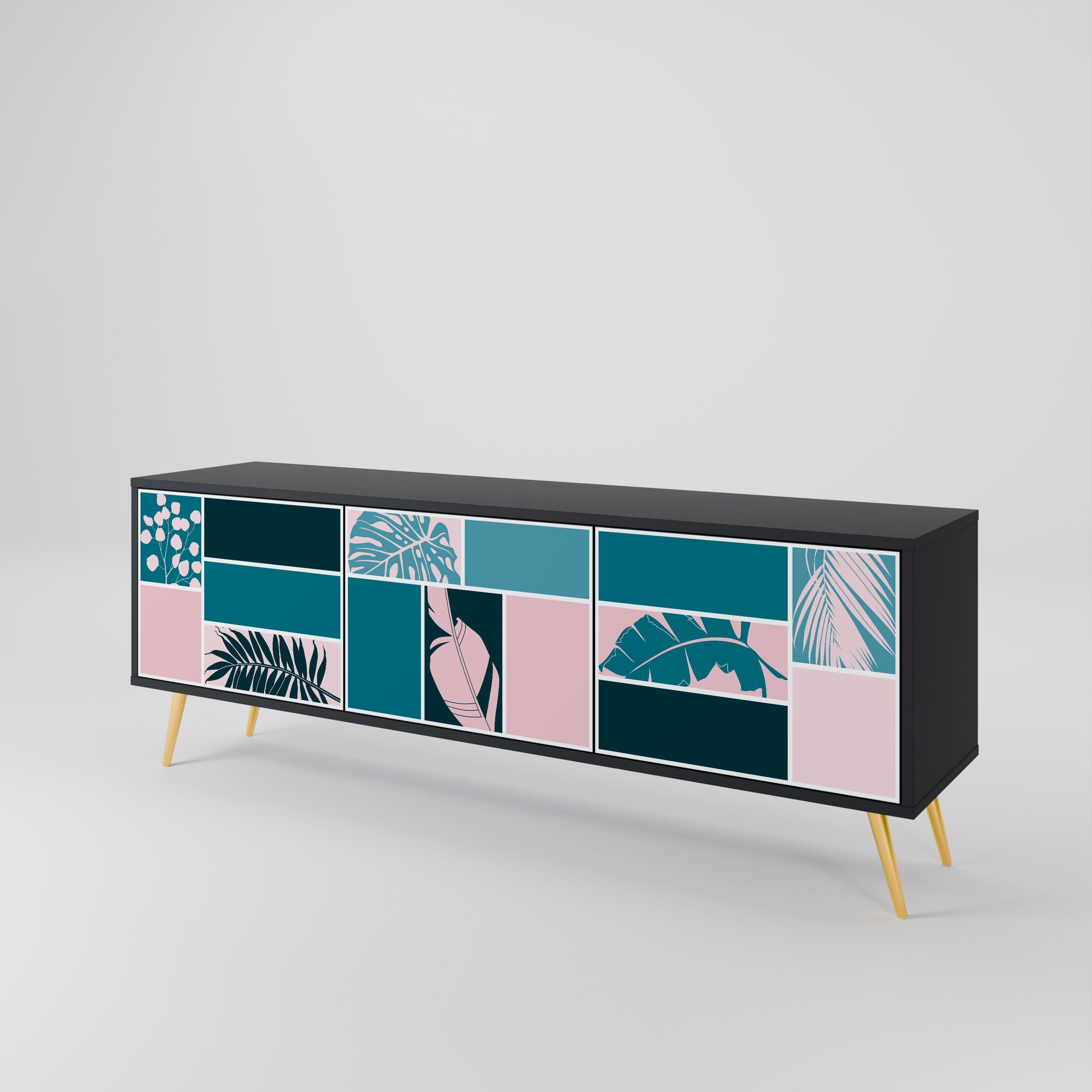 COMBINATION OF SHAPES 3-Door TV Stand in Black Finish