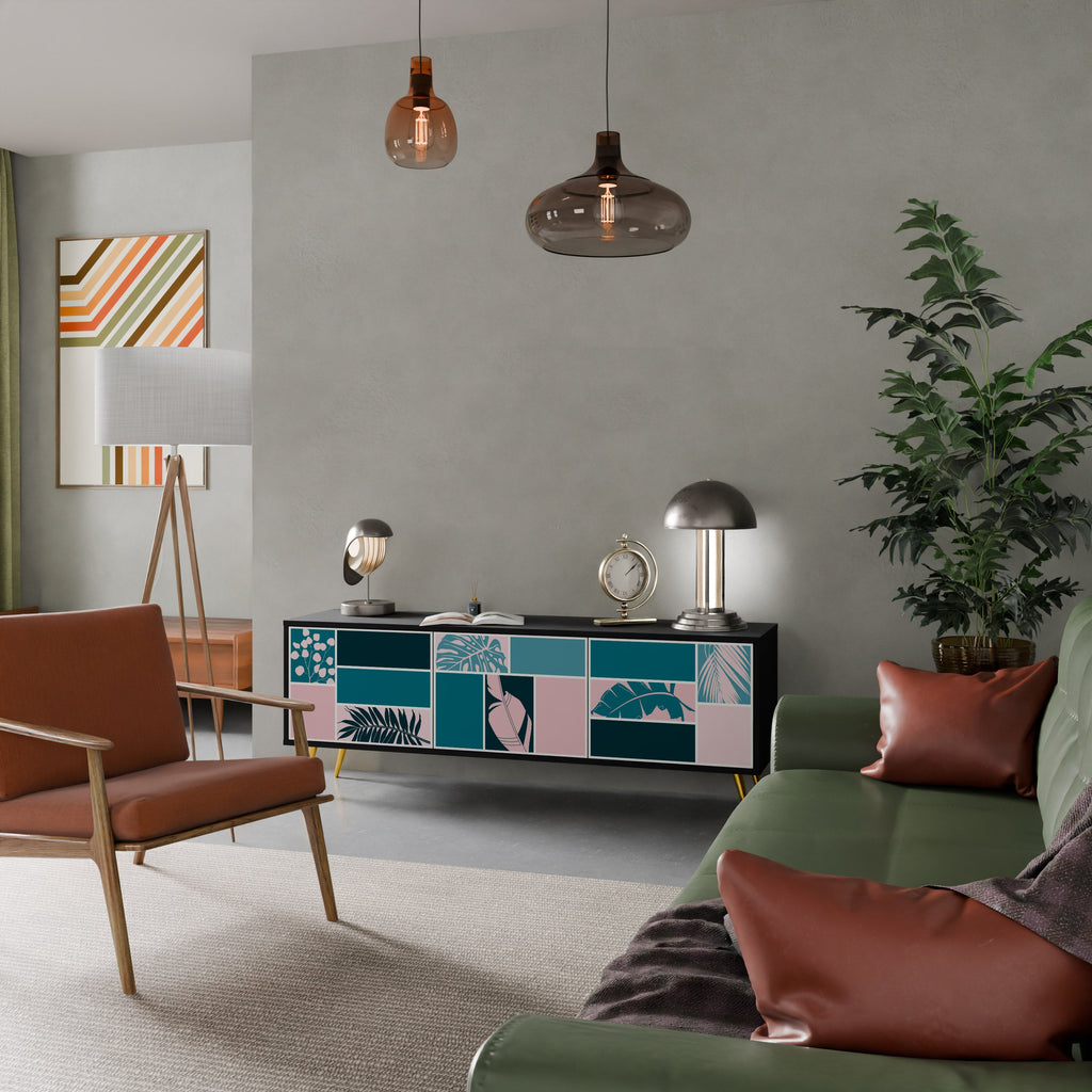 COMBINATION OF SHAPES 3-Door TV Stand in Black Finish