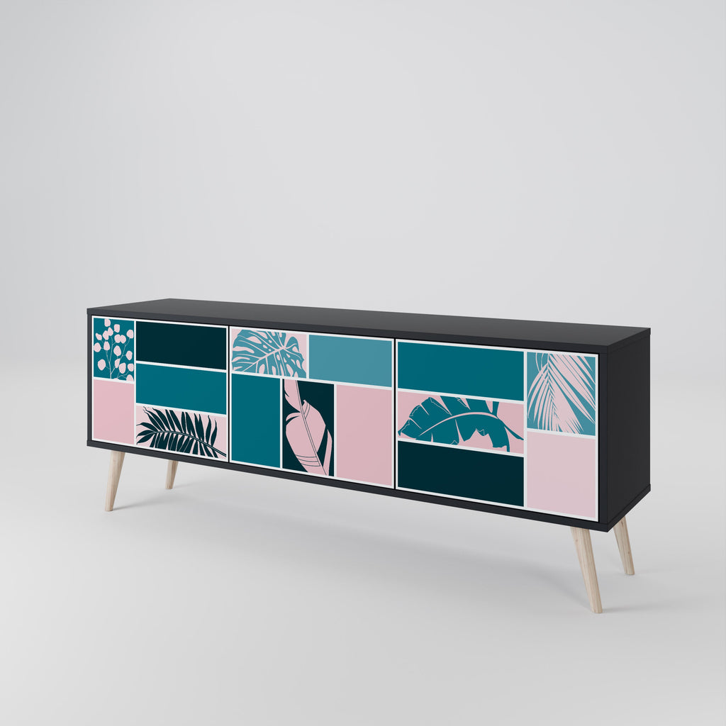 COMBINATION OF SHAPES 3-Door TV Stand in Black Finish