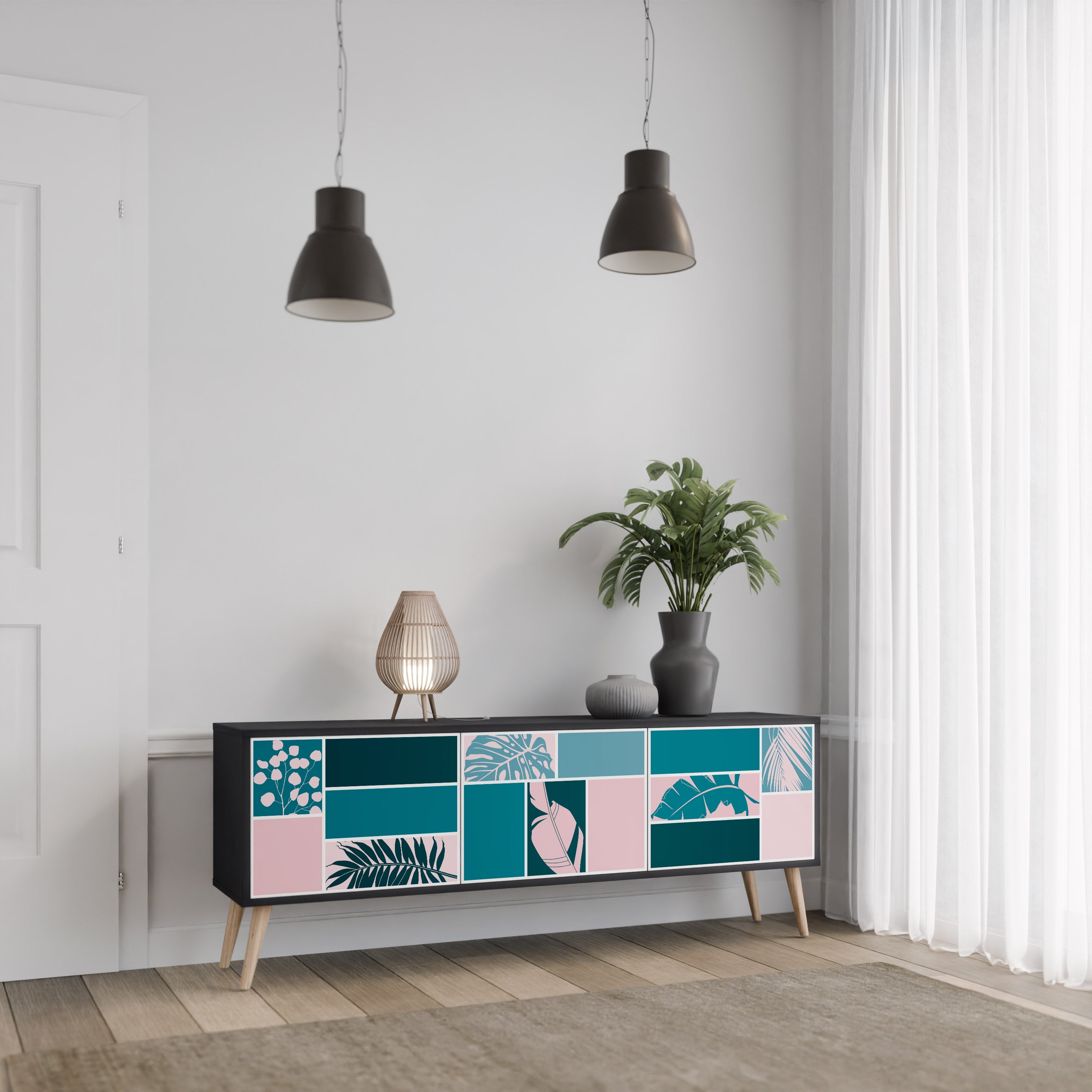 COMBINATION OF SHAPES 3-Door TV Stand in Black Finish