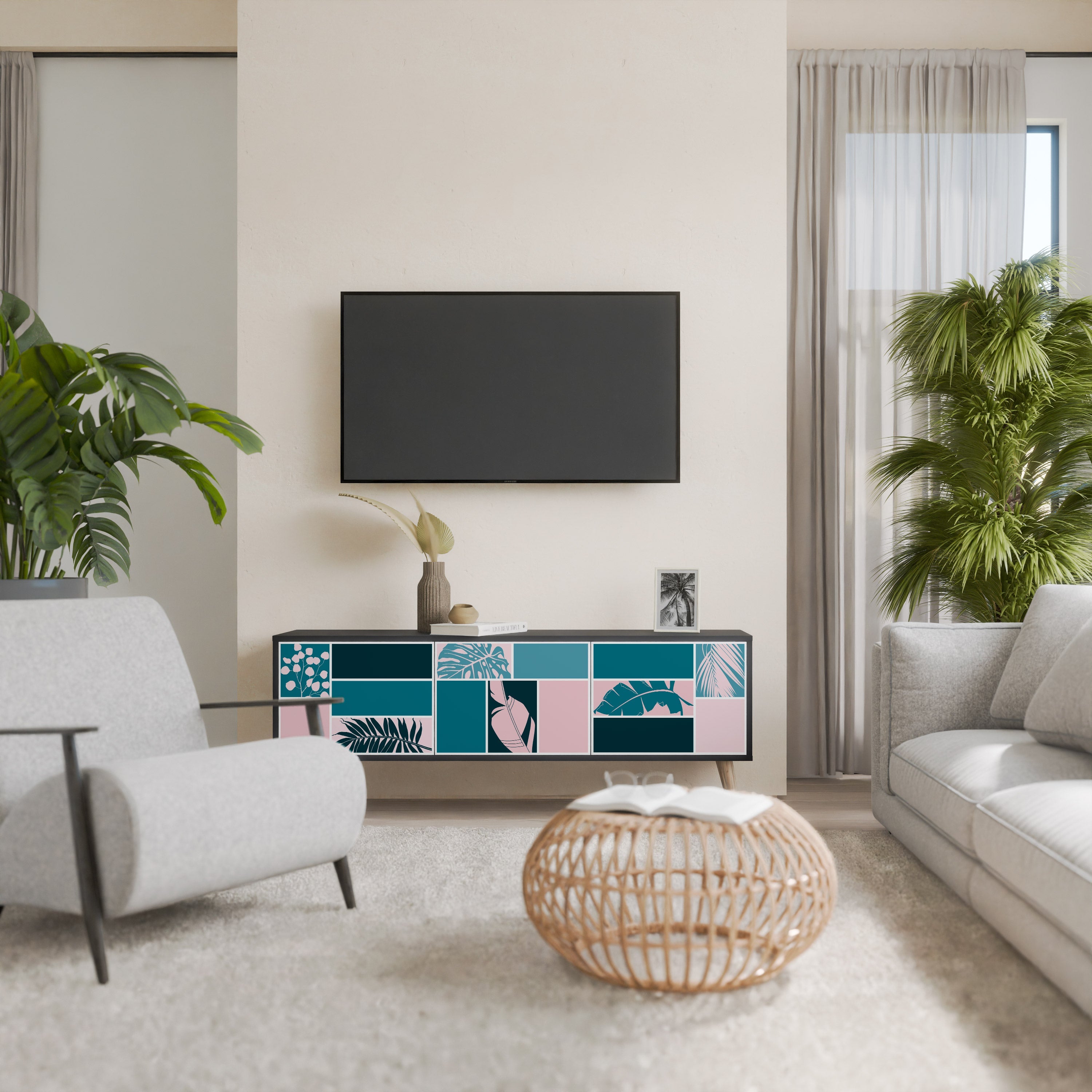 COMBINATION OF SHAPES 3-Door TV Stand in Black Finish