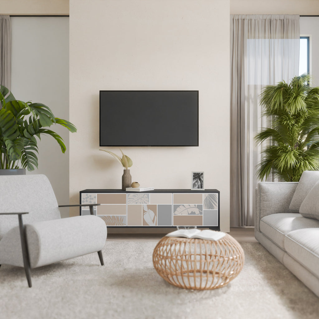 TROPICAL SHAPES 3-Door TV Stand in Black Finish