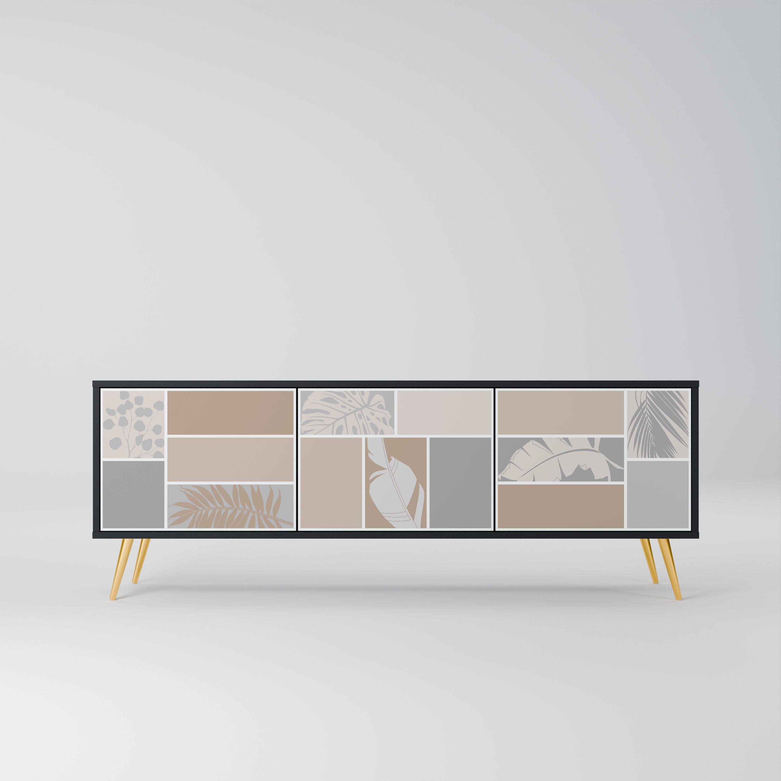 TROPICAL SHAPES Móvel de TV com 3 Portas em Acabamento Preto