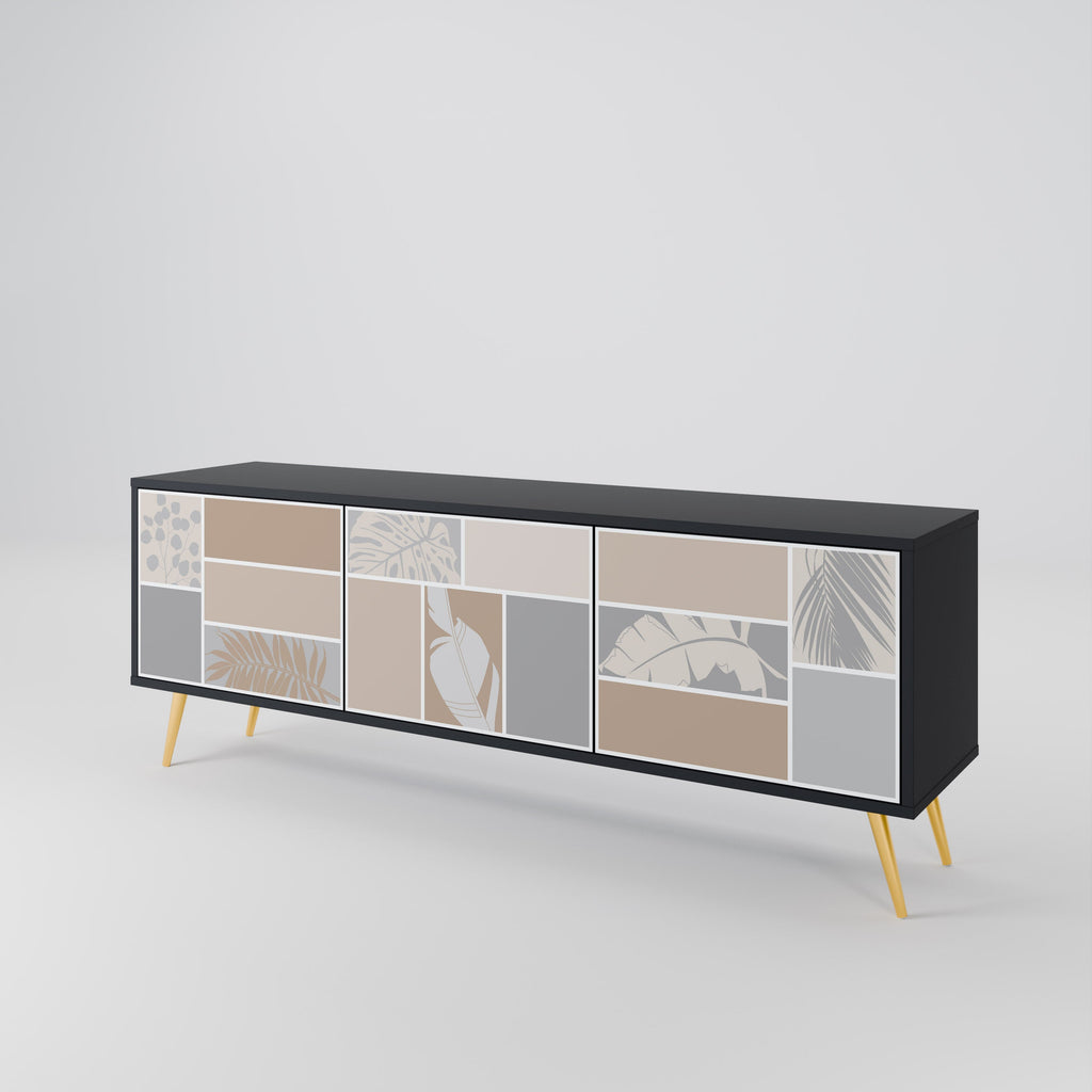 TROPICAL SHAPES 3-Door TV Stand in Black Finish