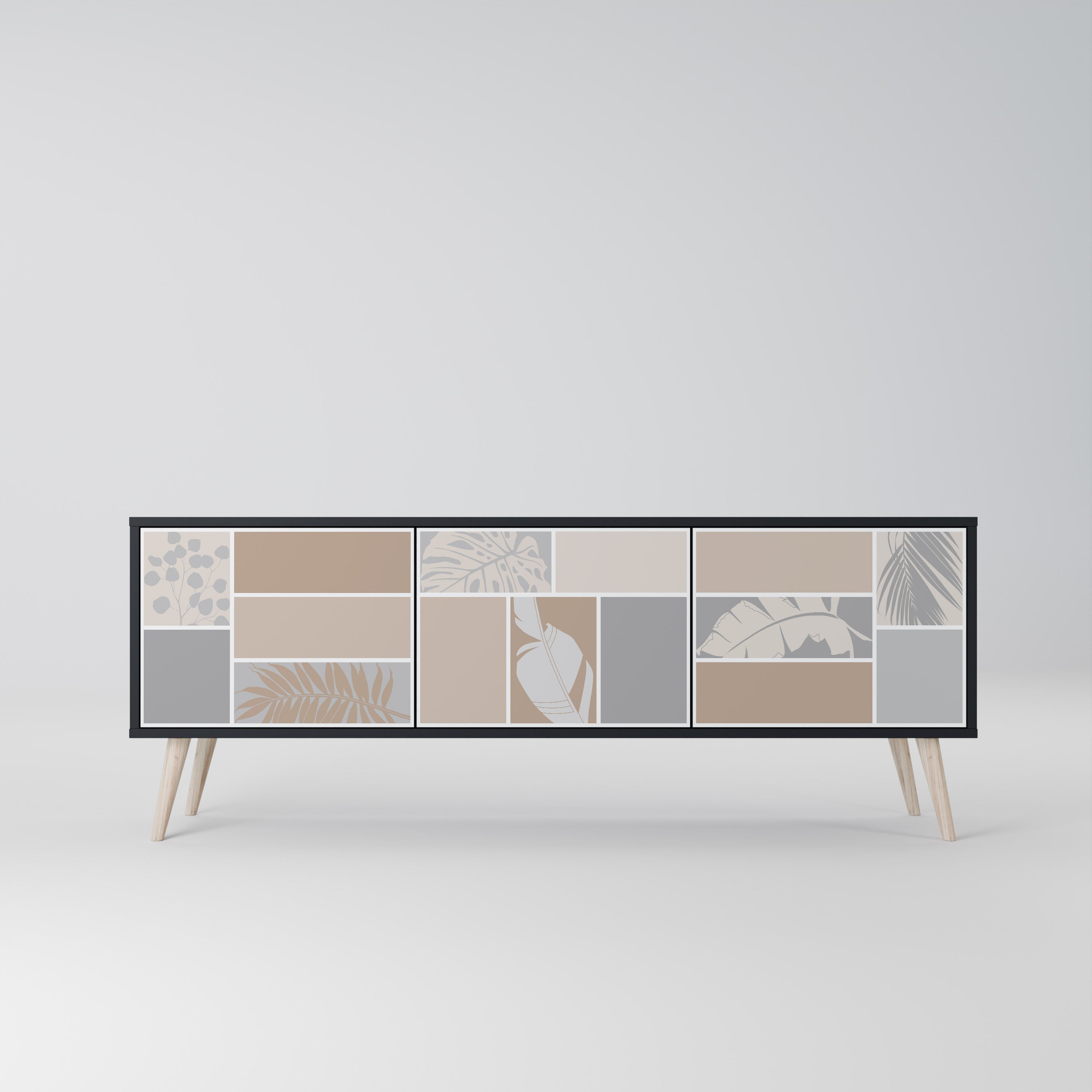 TROPICAL SHAPES Móvel de TV com 3 Portas em Acabamento Preto