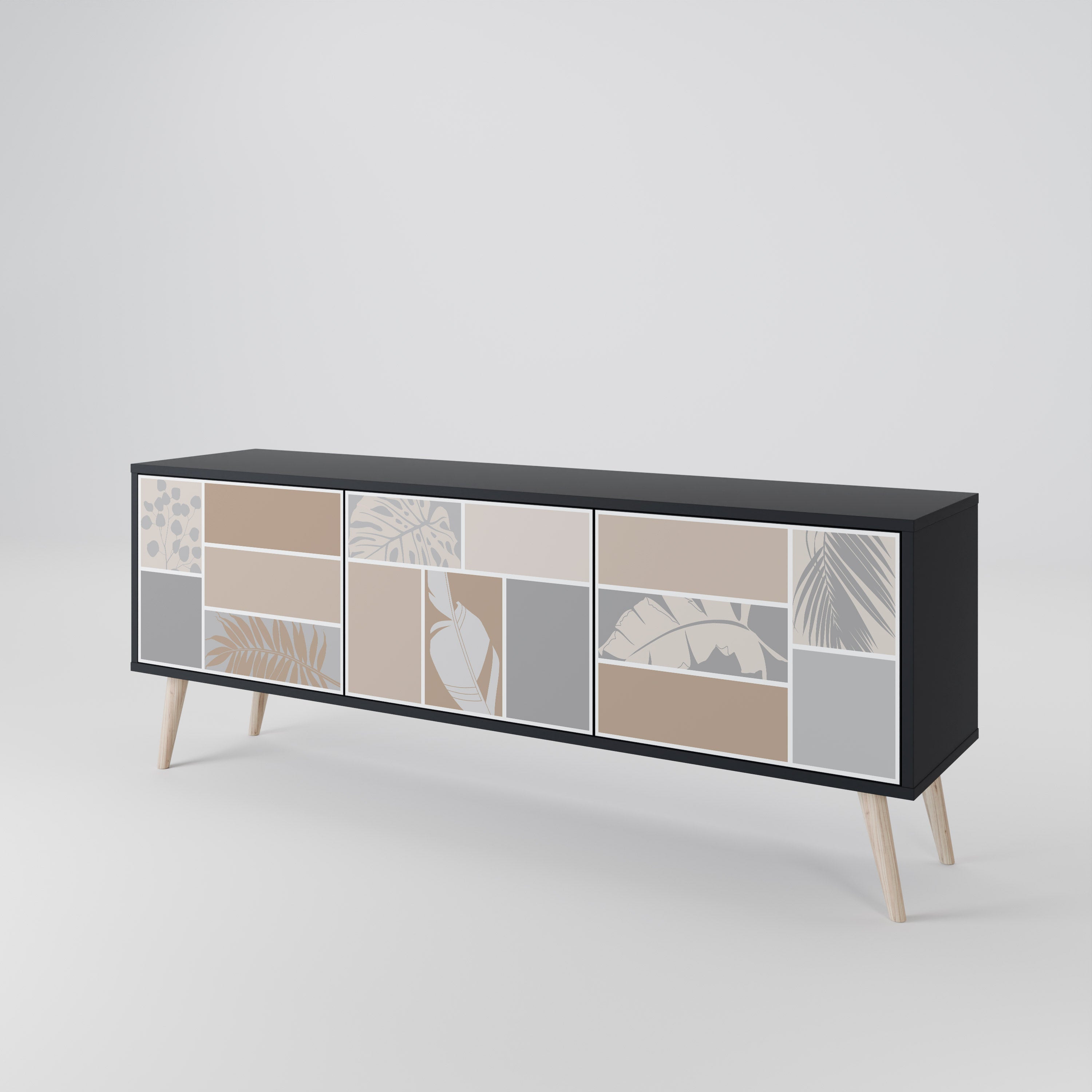 TROPICAL SHAPES 3-Door TV Stand in Black Finish