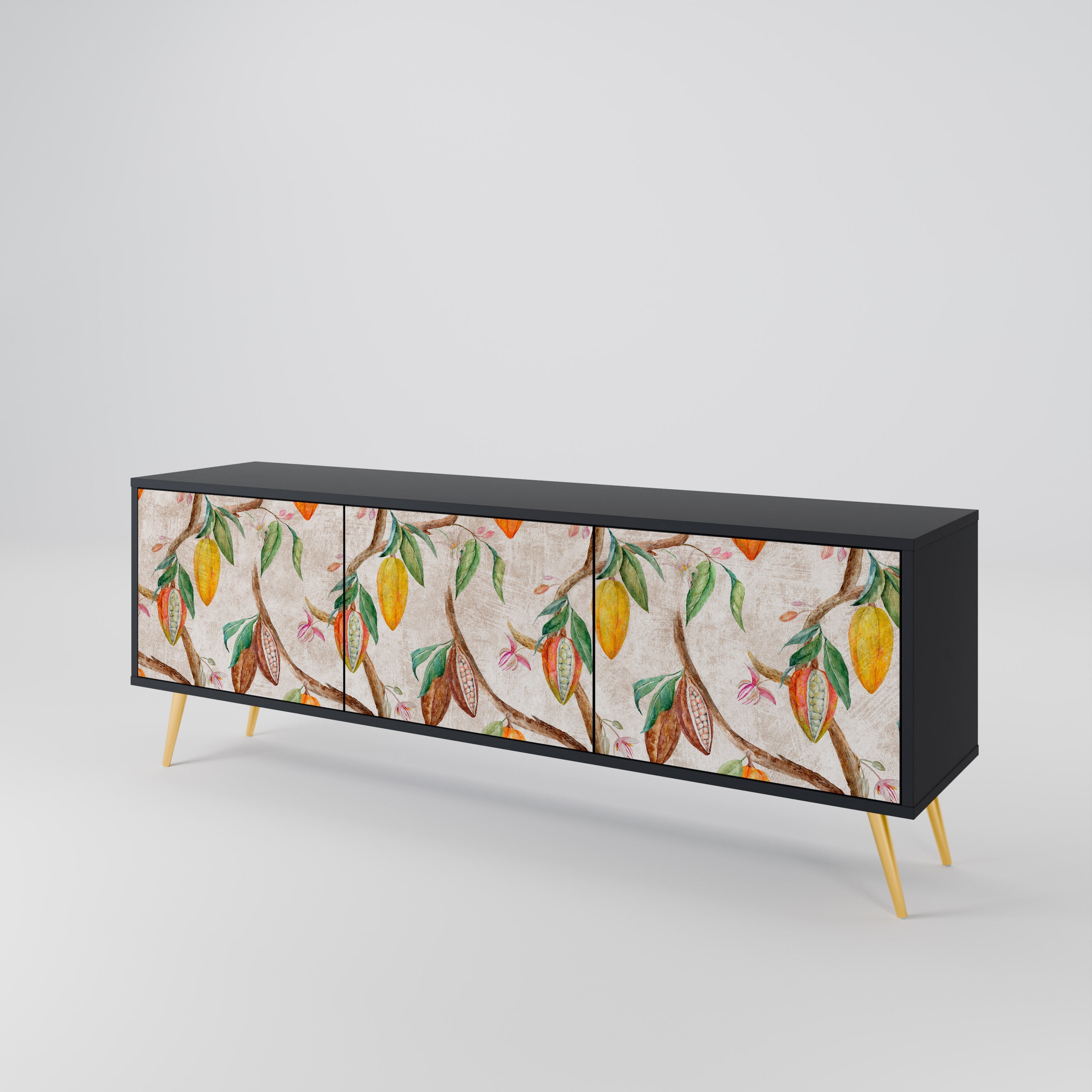 COCOA FRUITS 3-Door TV Stand in Black Finish