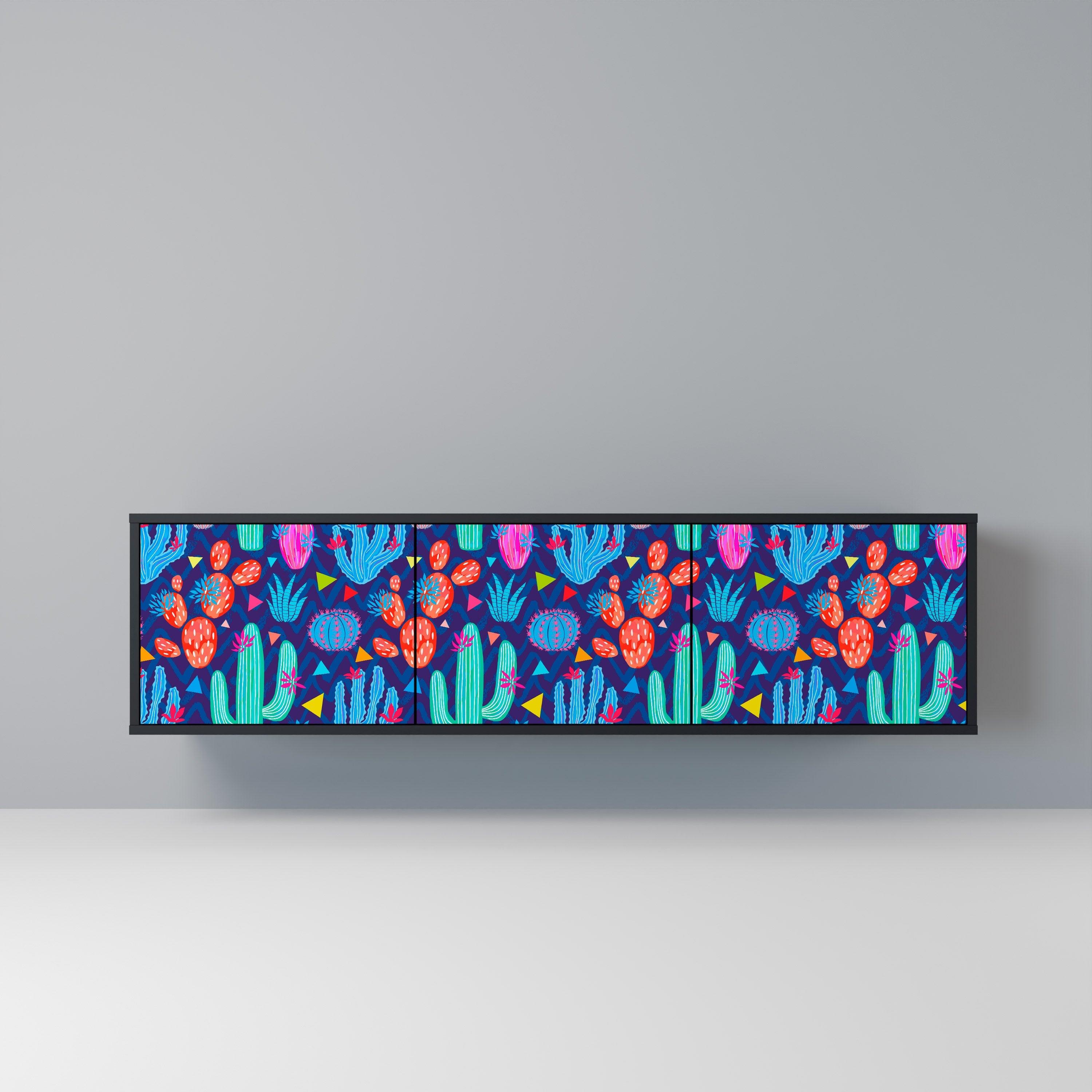 CACTUS VIBES Móvel de TV com 3 Portas em Acabamento Preto