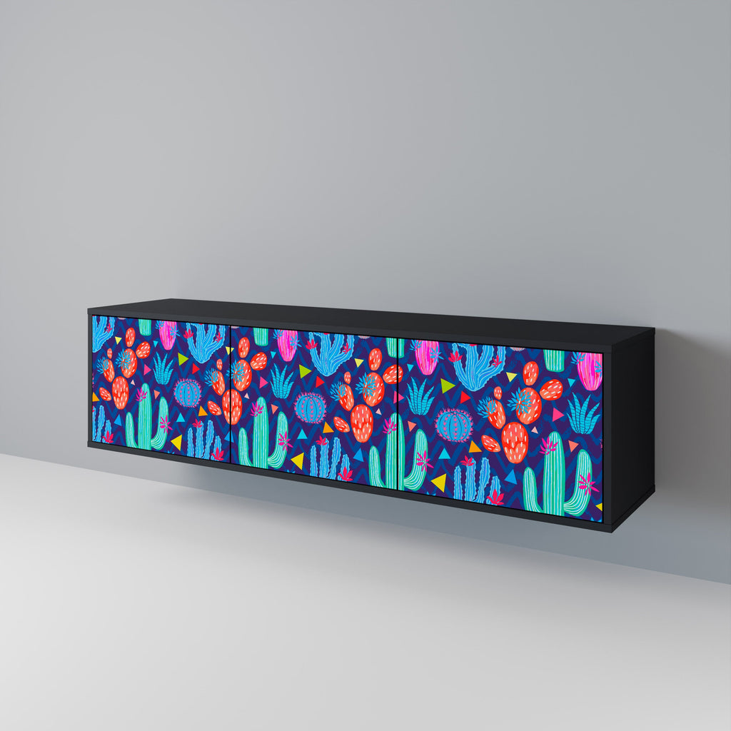 CACTUS VIBES Móvel de TV com 3 Portas em Acabamento Preto