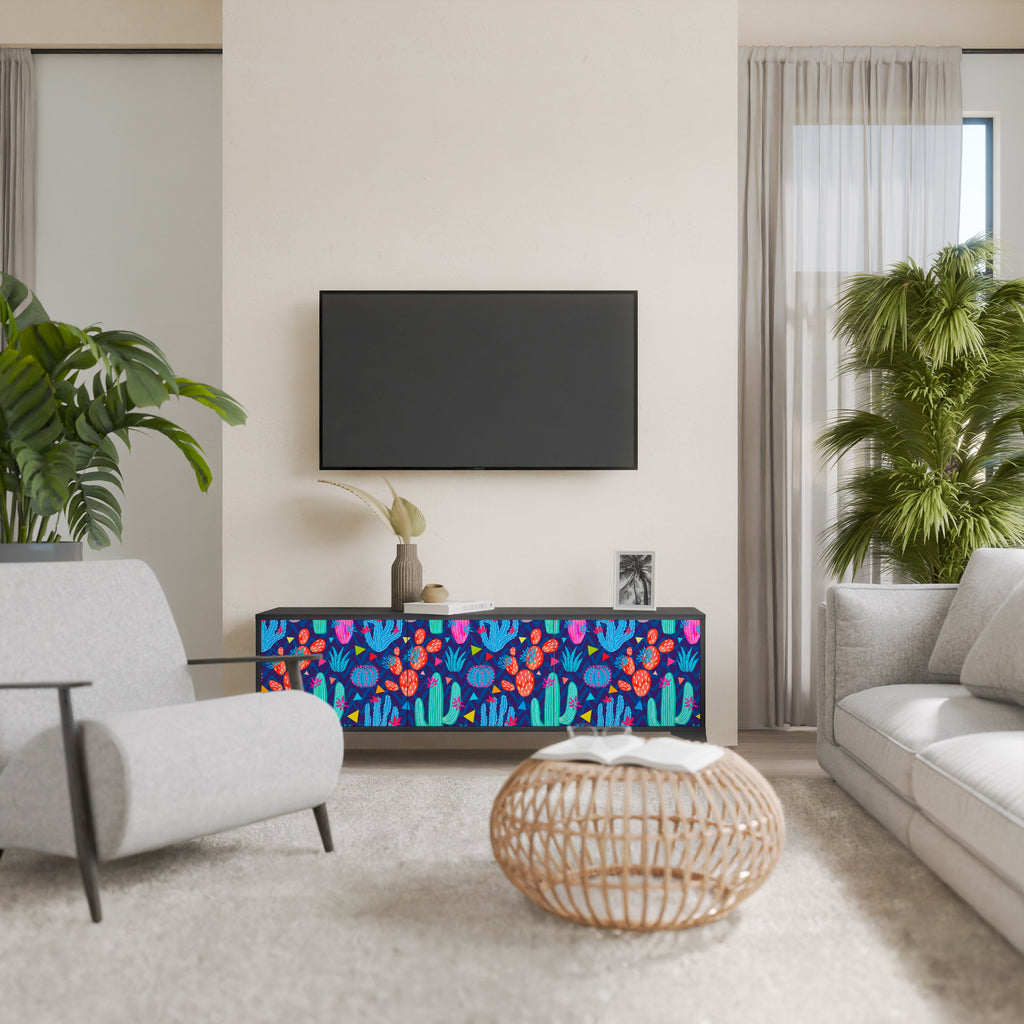 CACTUS VIBES Móvel de TV com 3 Portas em Acabamento Preto