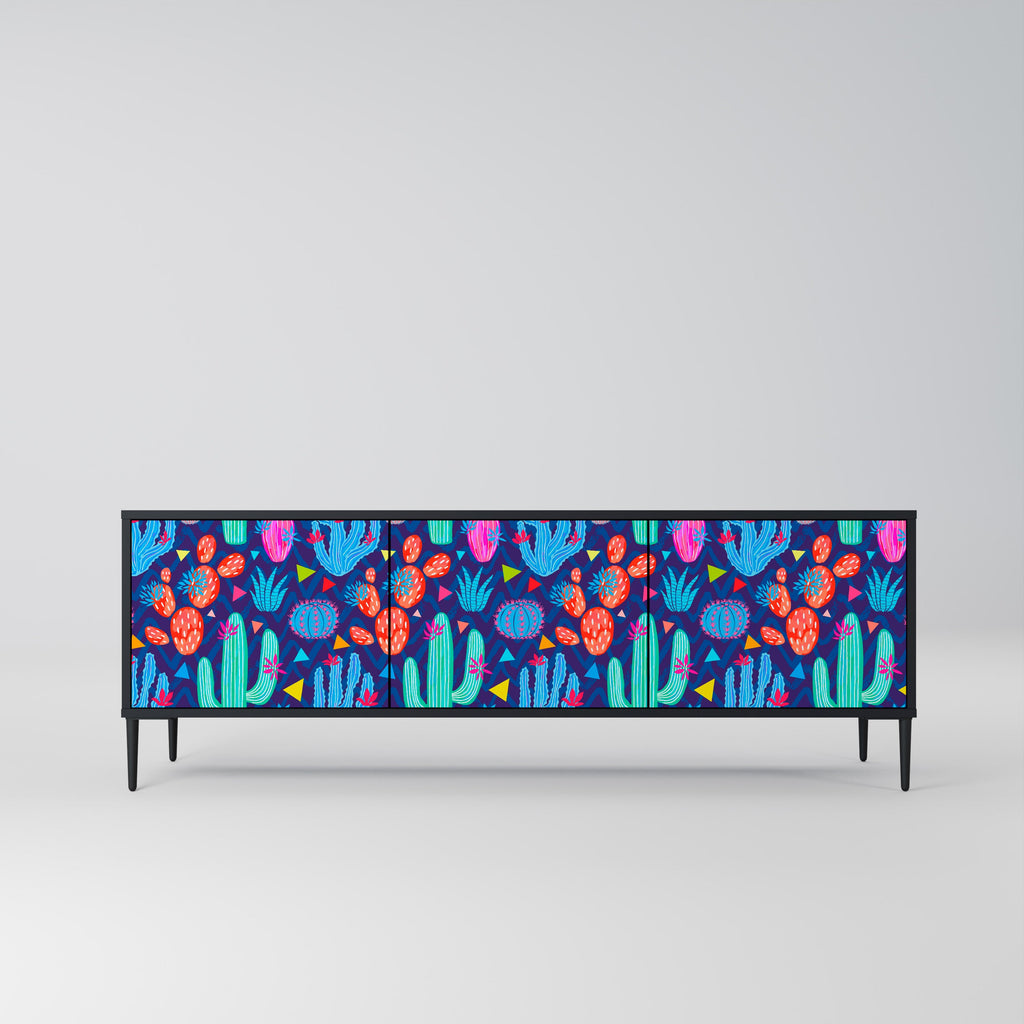 CACTUS VIBES Móvel de TV com 3 Portas em Acabamento Preto