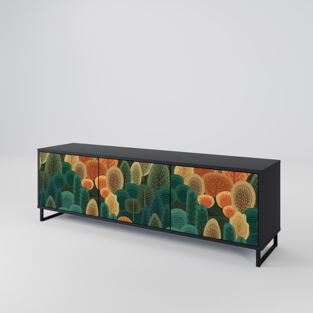 AUTUMN KALEIDOSCOPE 3-Door TV Stand in Black Finish