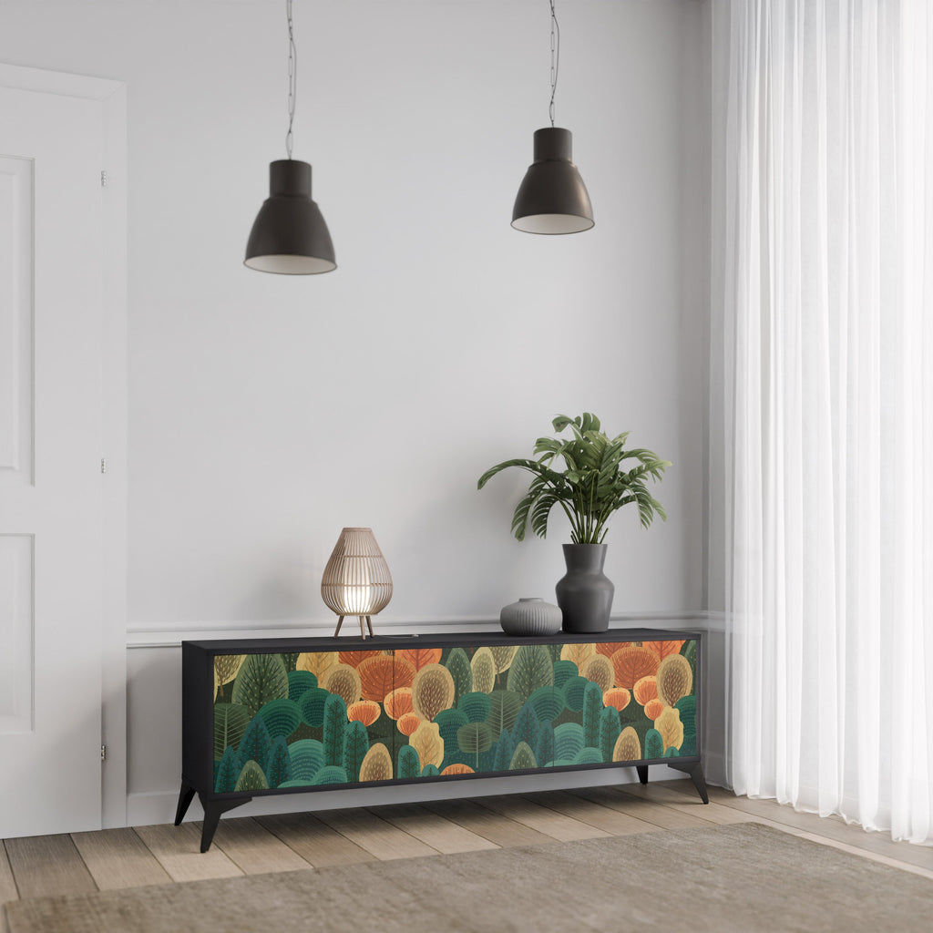 AUTUMN KALEIDOSCOPE 3-Door TV Stand in Black Finish