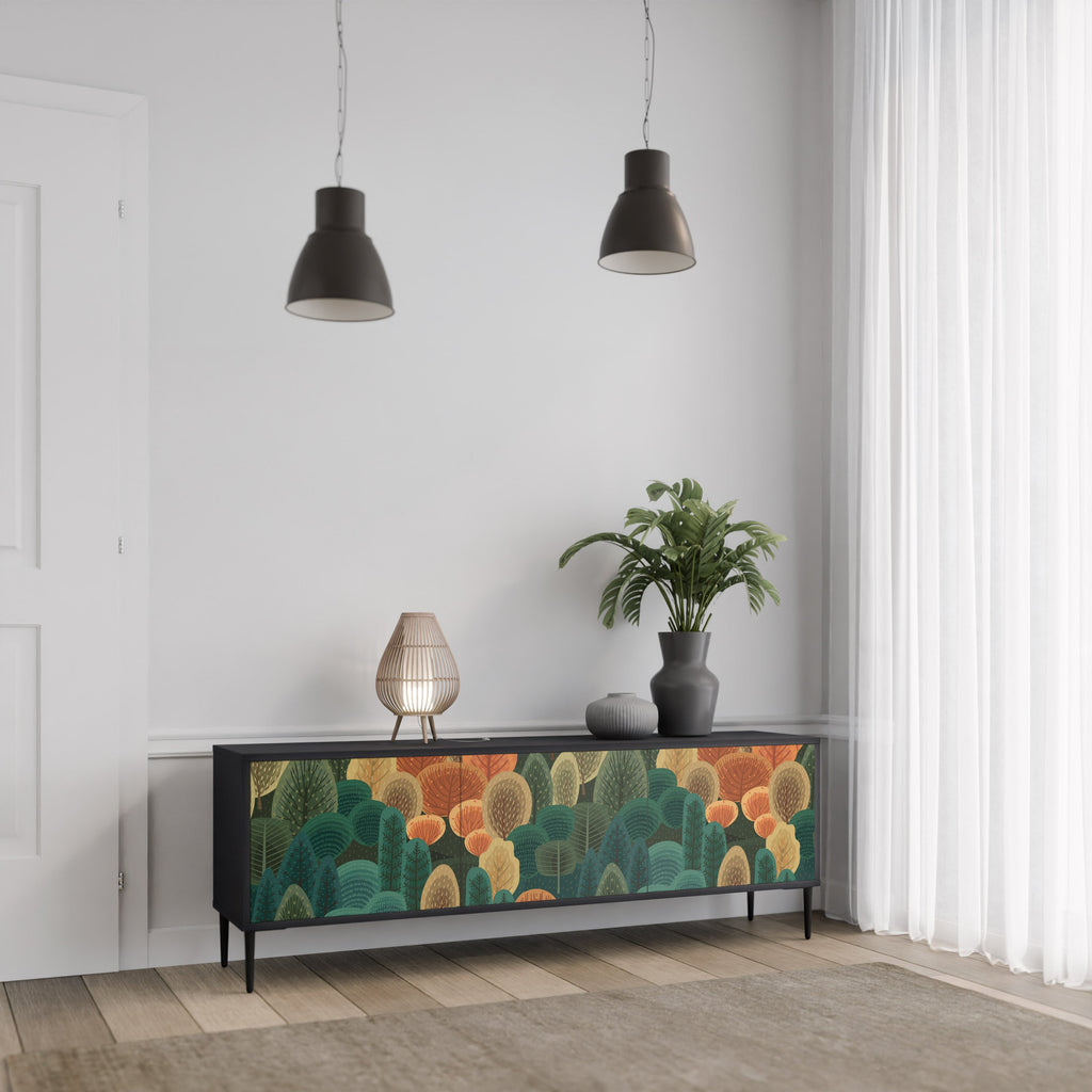 AUTUMN KALEIDOSCOPE 3-Door TV Stand in Black Finish