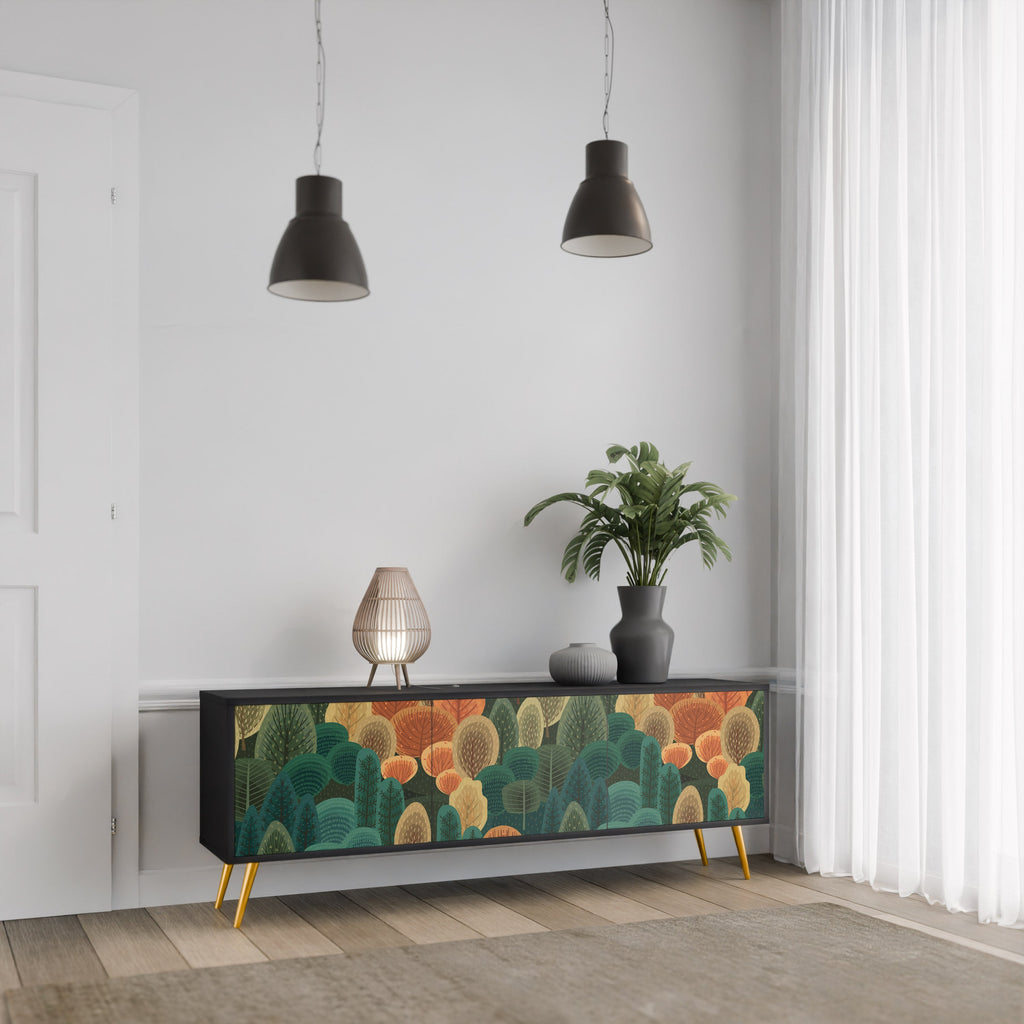 AUTUMN KALEIDOSCOPE 3-Door TV Stand in Black Finish