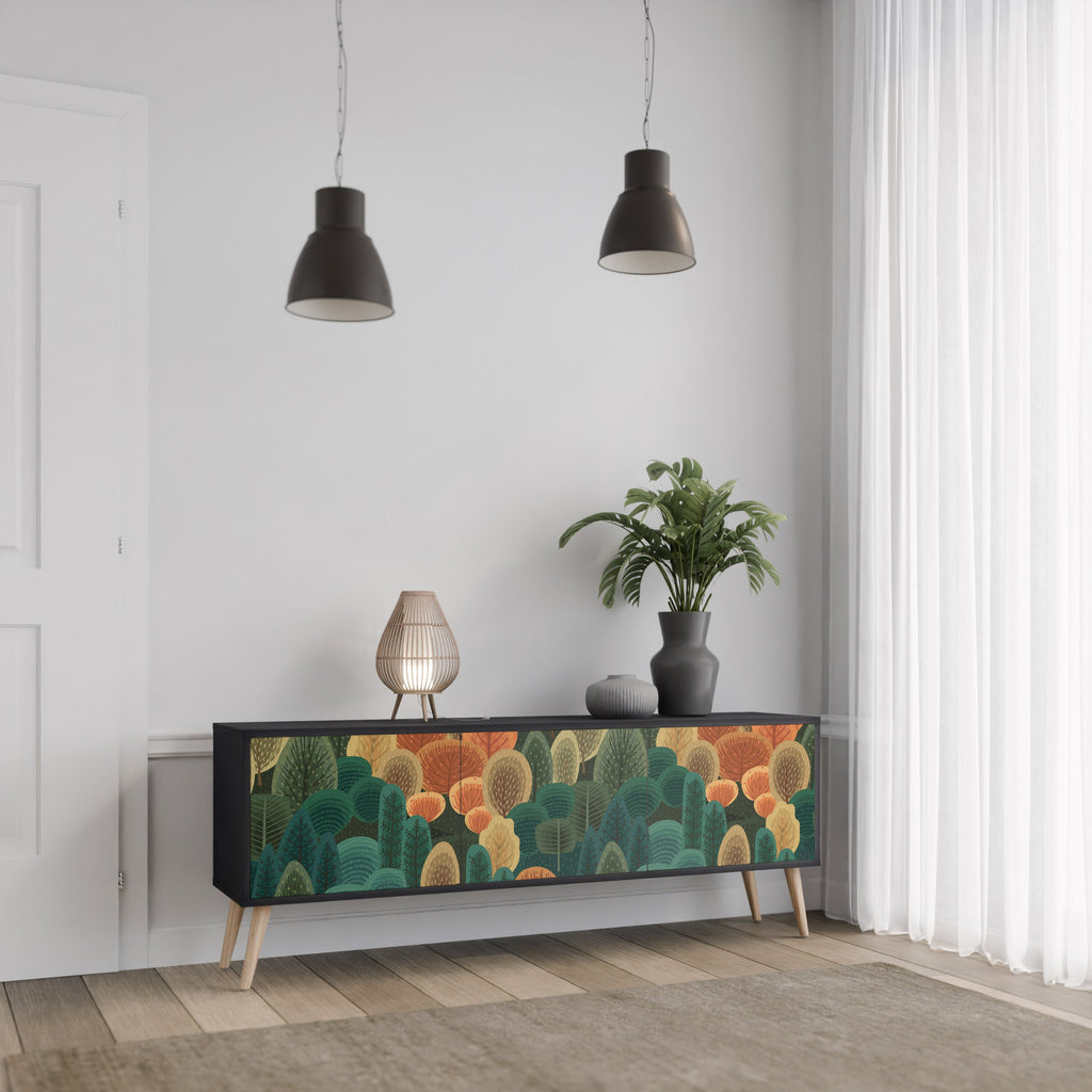 AUTUMN KALEIDOSCOPE 3-Door TV Stand in Black Finish