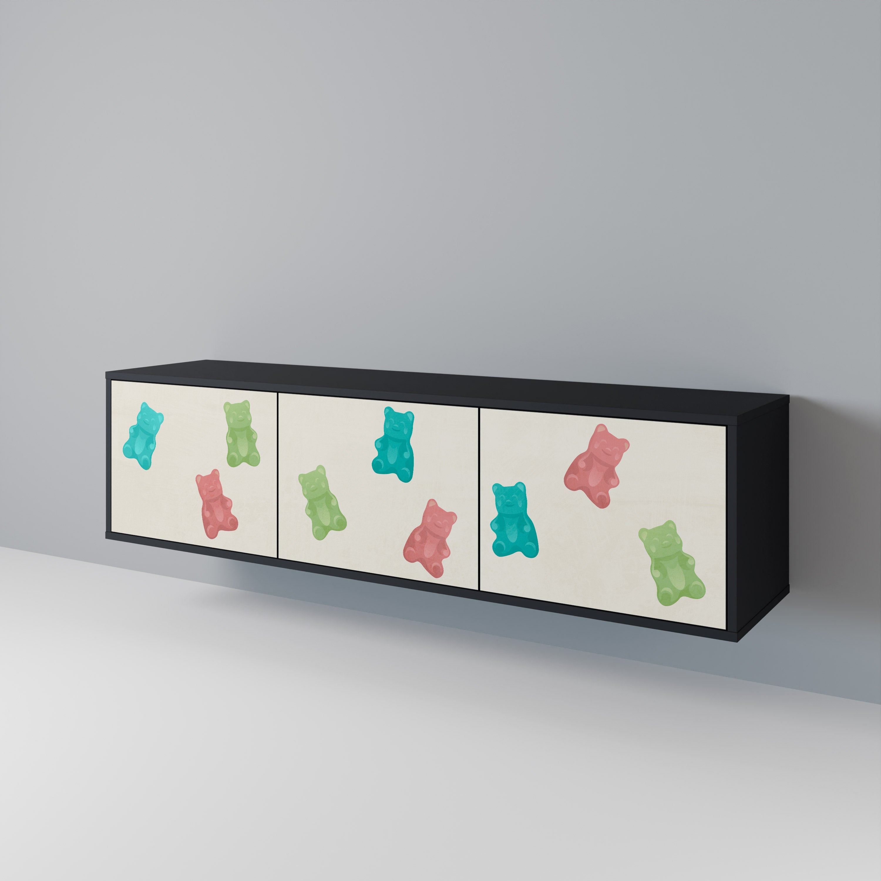 GUMMY BEARS Móvel de TV com 3 Portas em Acabamento Preto