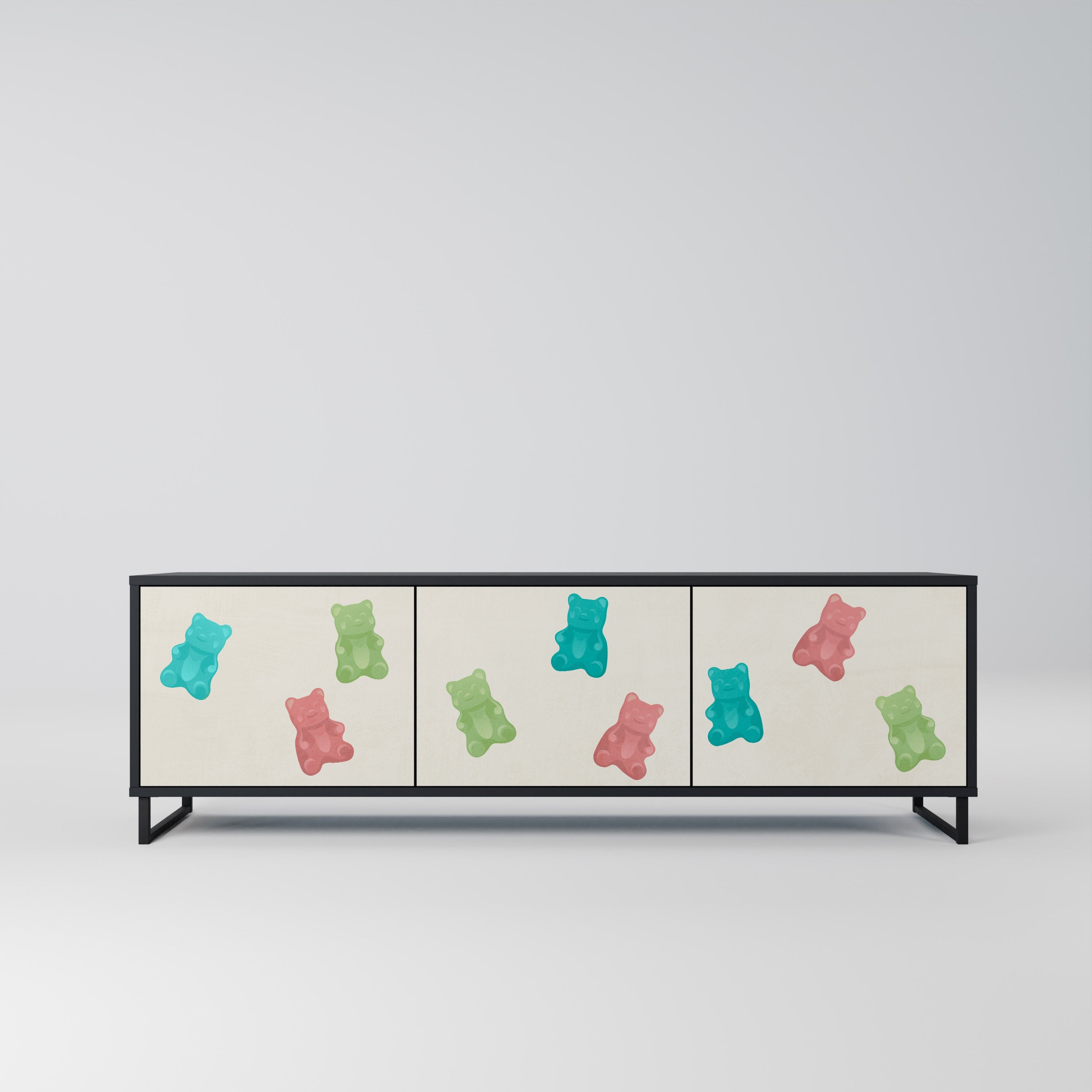 GUMMY BEARS Móvel de TV com 3 Portas em Acabamento Preto