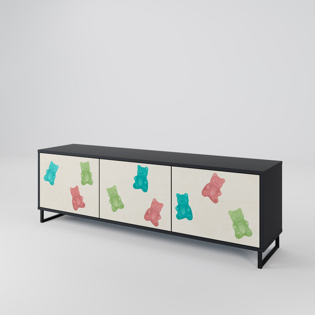 GUMMY BEARS Móvel de TV com 3 Portas em Acabamento Preto