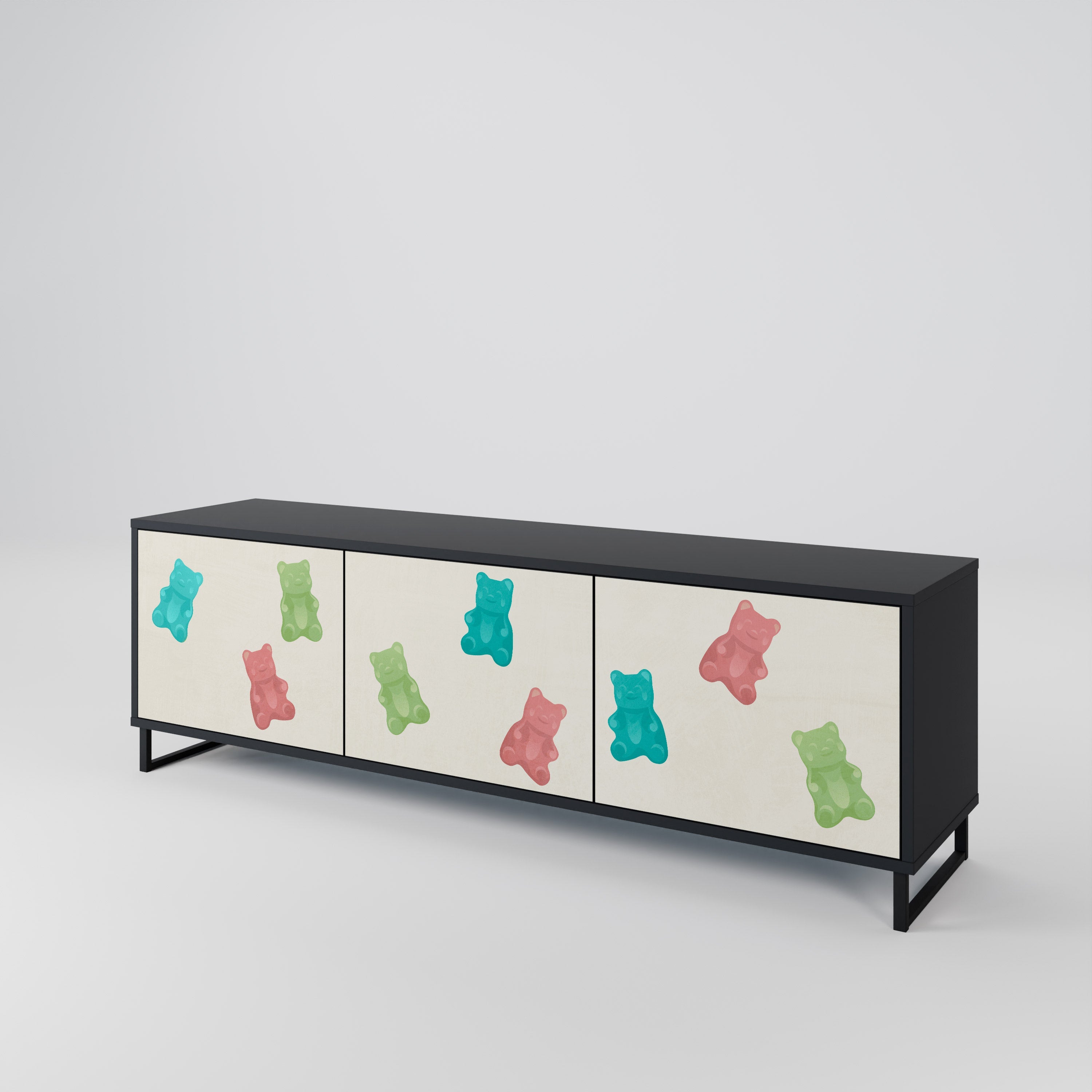 GUMMY BEARS Móvel de TV com 3 Portas em Acabamento Preto