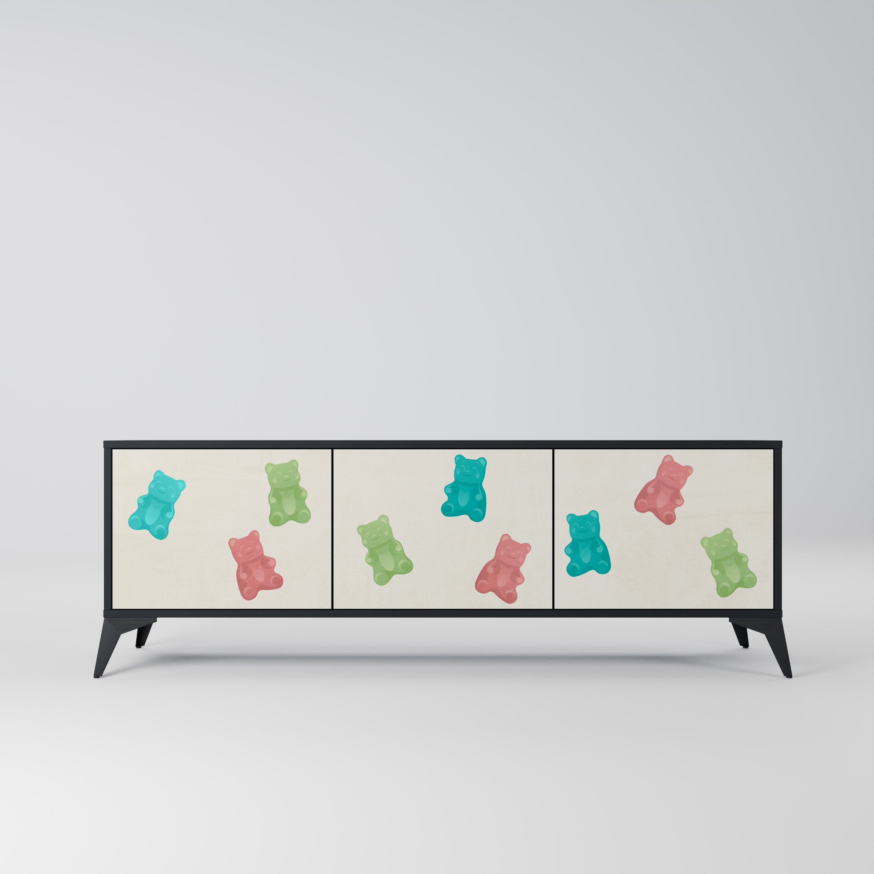 GUMMY BEARS Móvel de TV com 3 Portas em Acabamento Preto