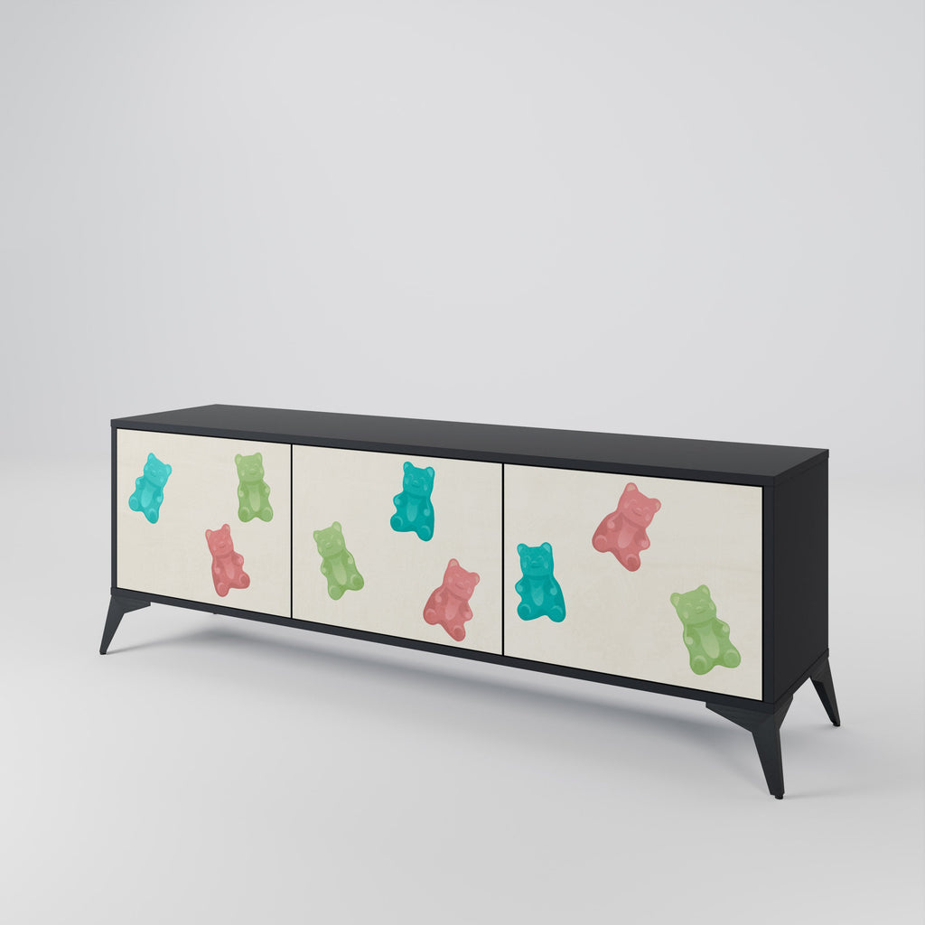 GUMMY BEARS Móvel de TV com 3 Portas em Acabamento Preto