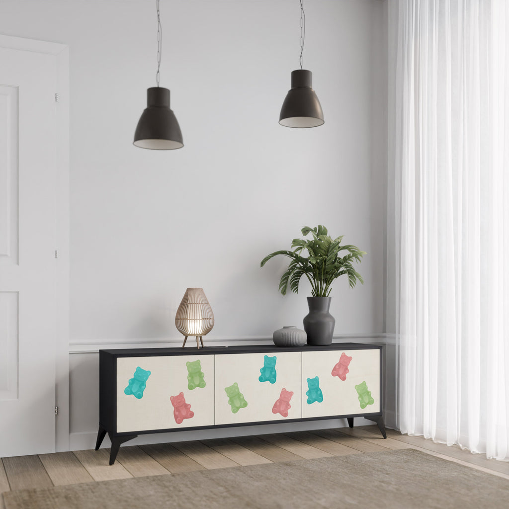 GUMMY BEARS Móvel de TV com 3 Portas em Acabamento Preto