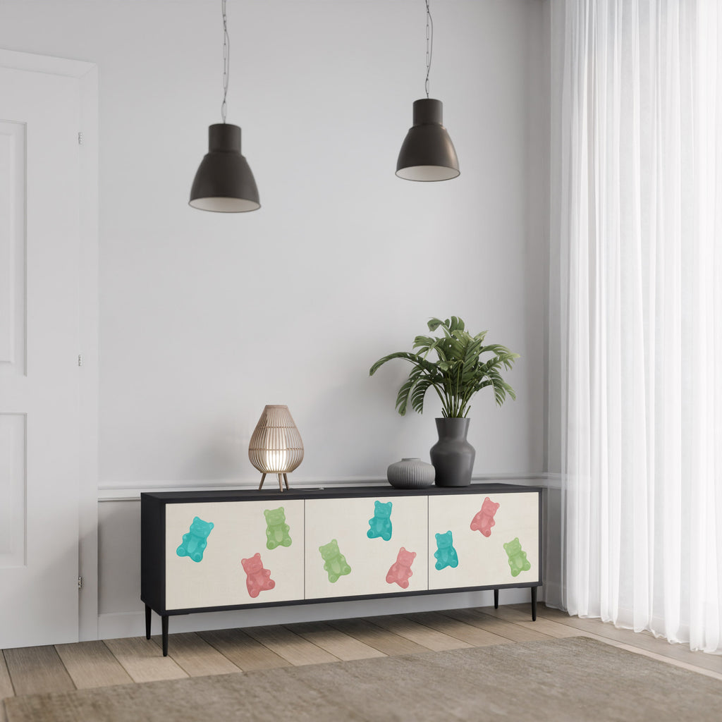 GUMMY BEARS Móvel de TV com 3 Portas em Acabamento Preto