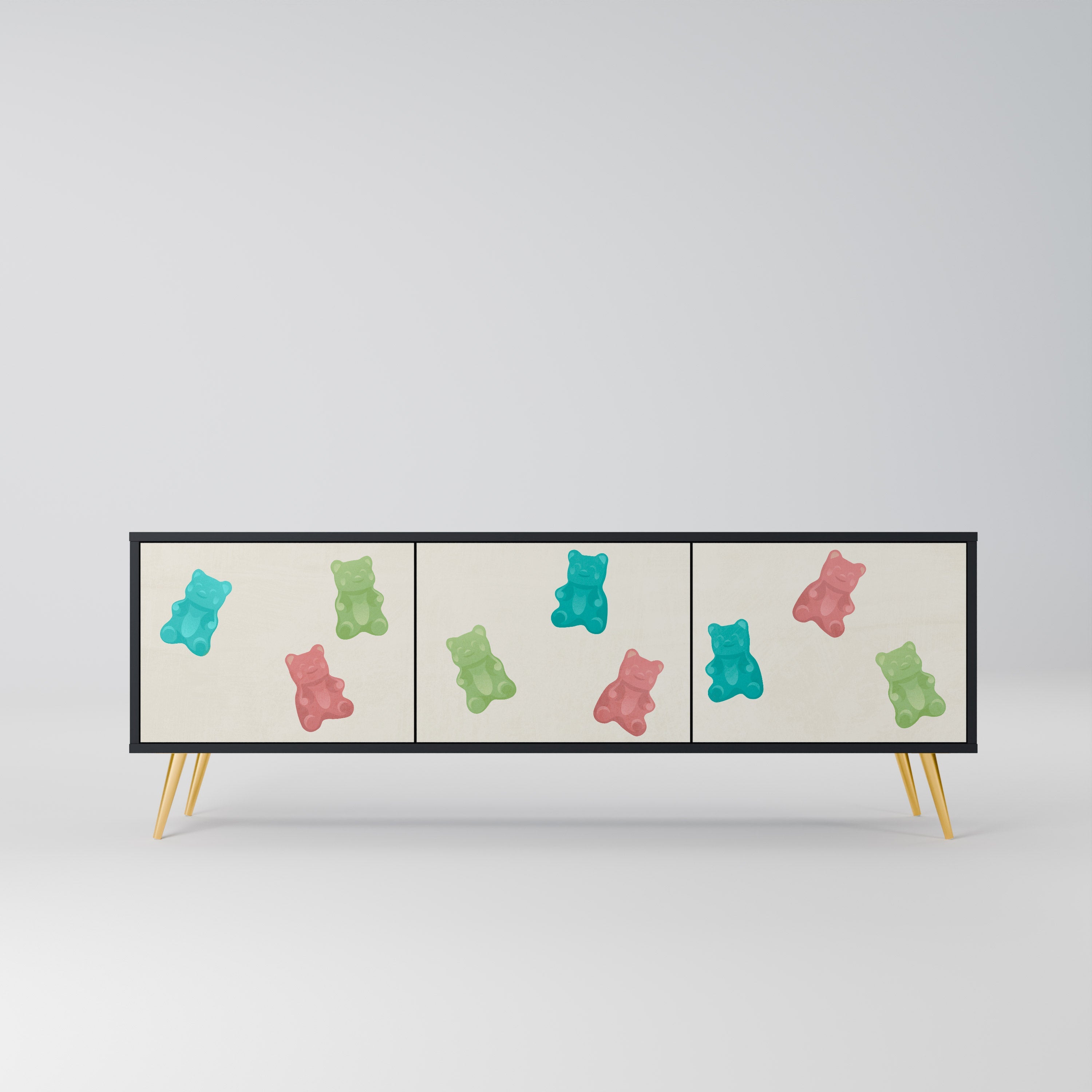 GUMMY BEARS Móvel de TV com 3 Portas em Acabamento Preto