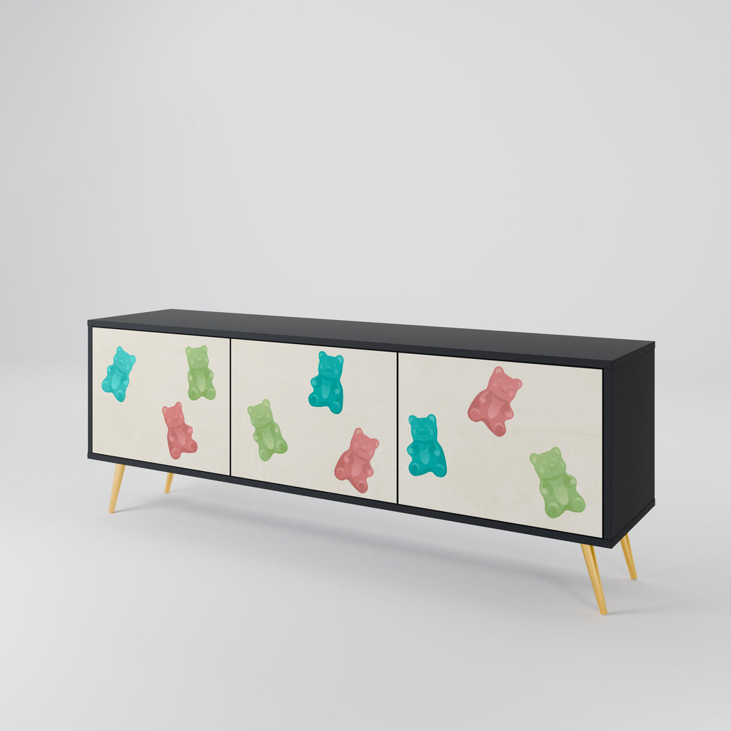 GUMMY BEARS Móvel de TV com 3 Portas em Acabamento Preto