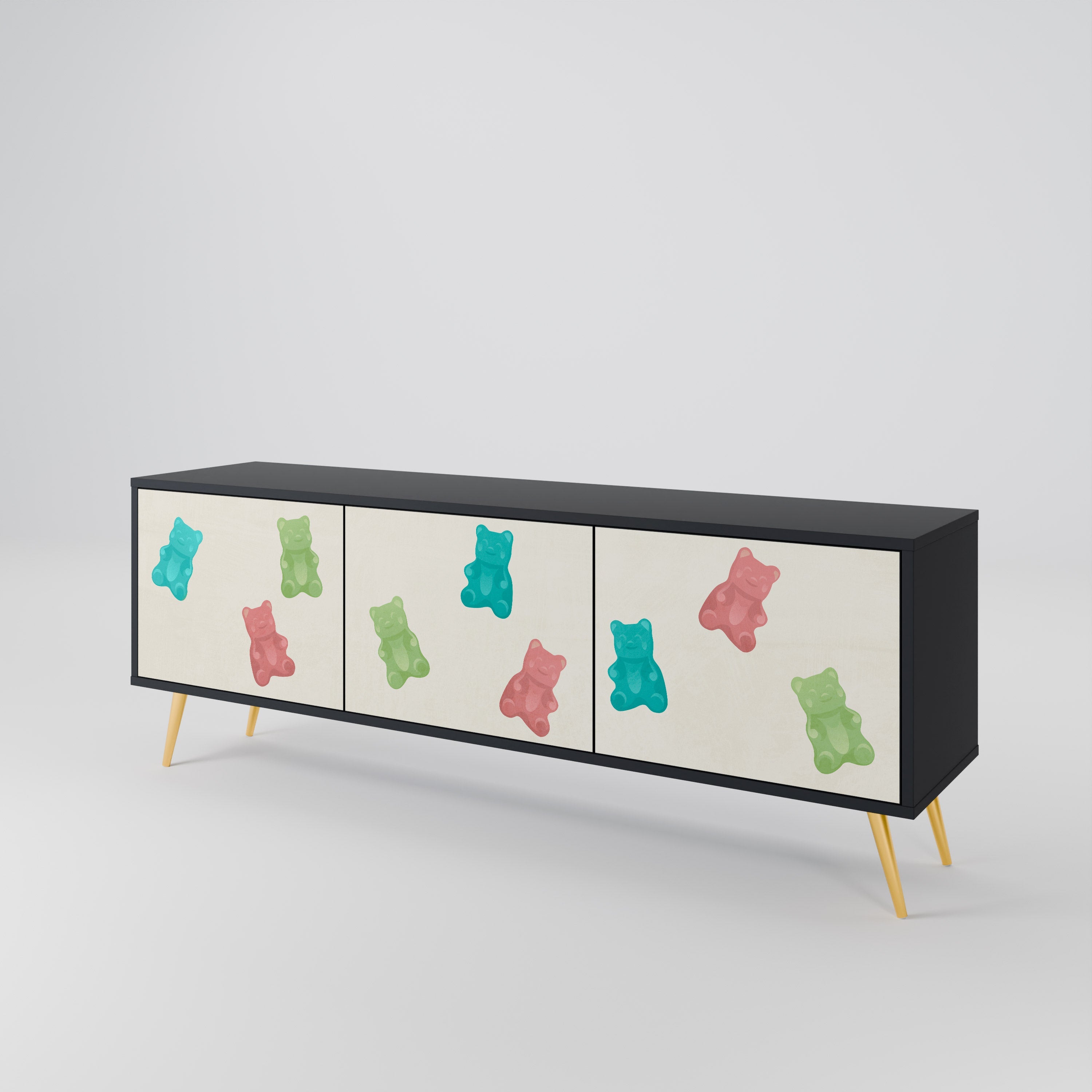 GUMMY BEARS Móvel de TV com 3 Portas em Acabamento Preto