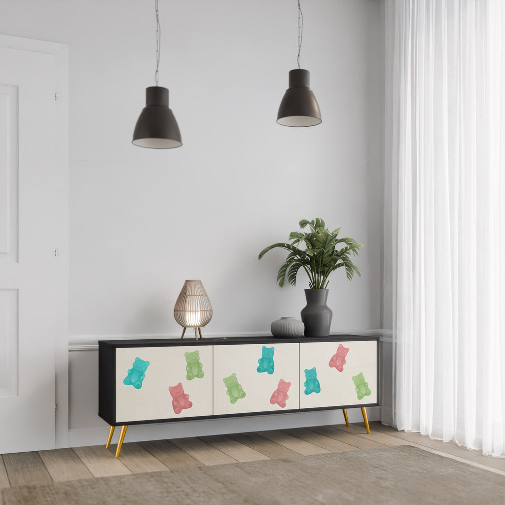 GUMMY BEARS Móvel de TV com 3 Portas em Acabamento Preto