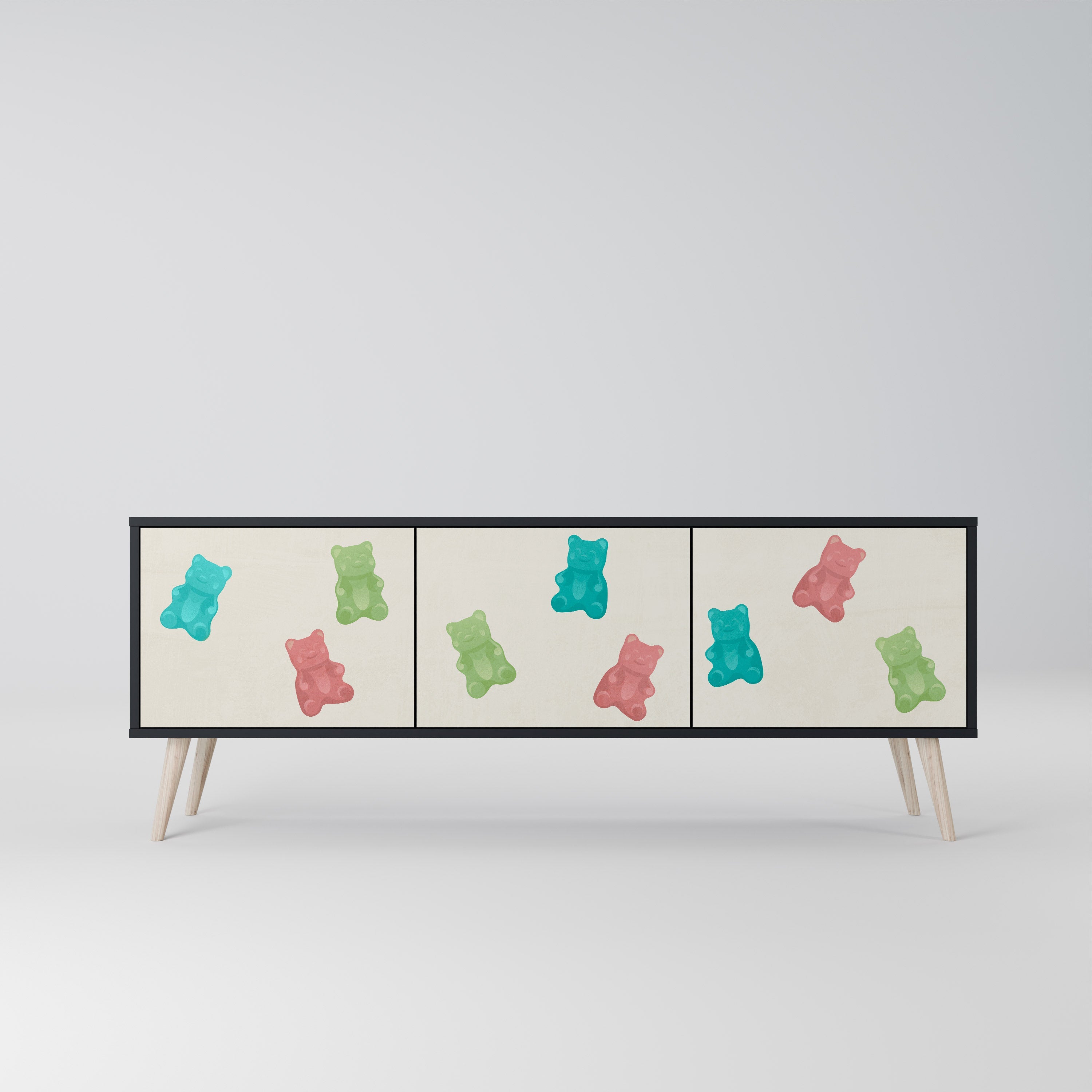 GUMMY BEARS Móvel de TV com 3 Portas em Acabamento Preto