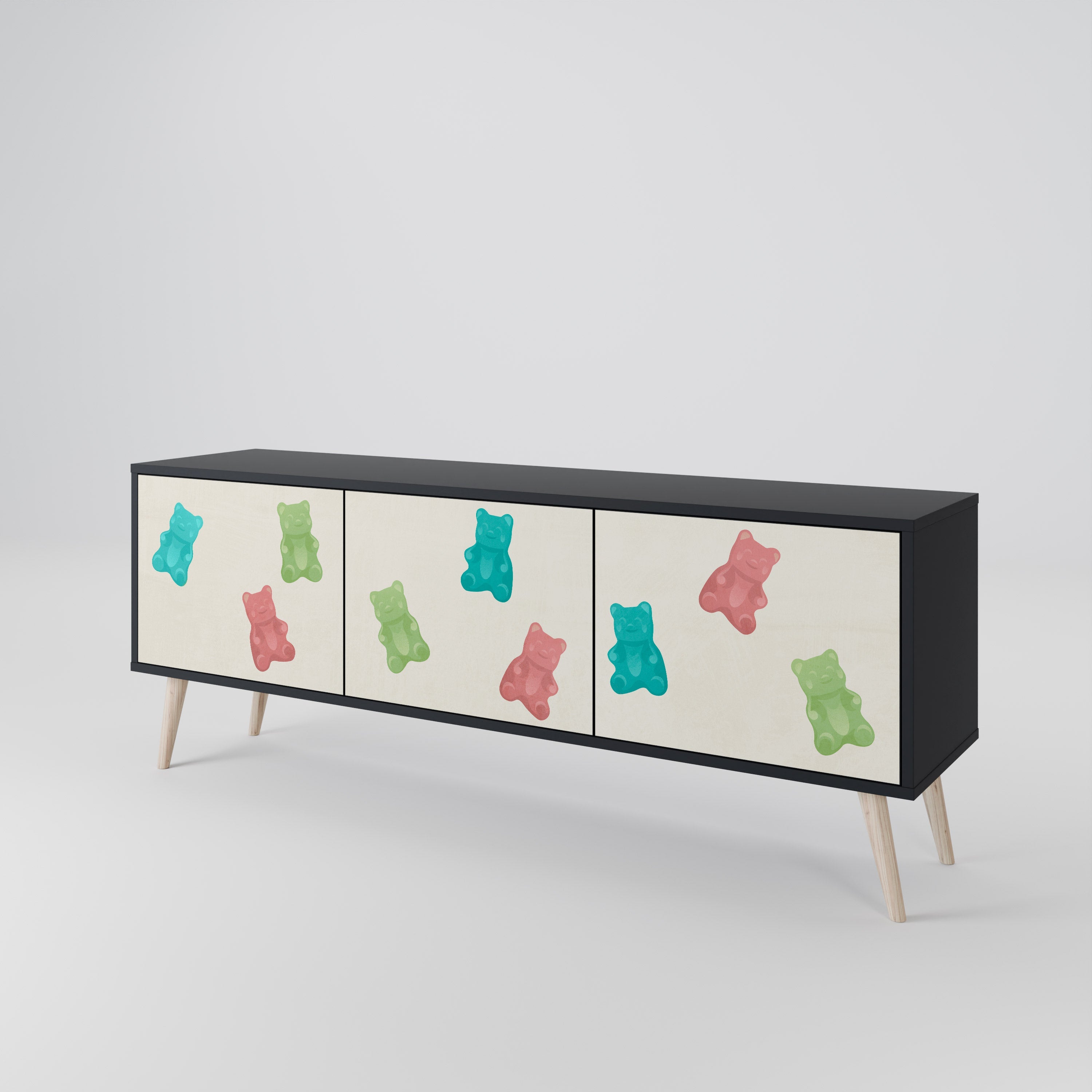 GUMMY BEARS Móvel de TV com 3 Portas em Acabamento Preto