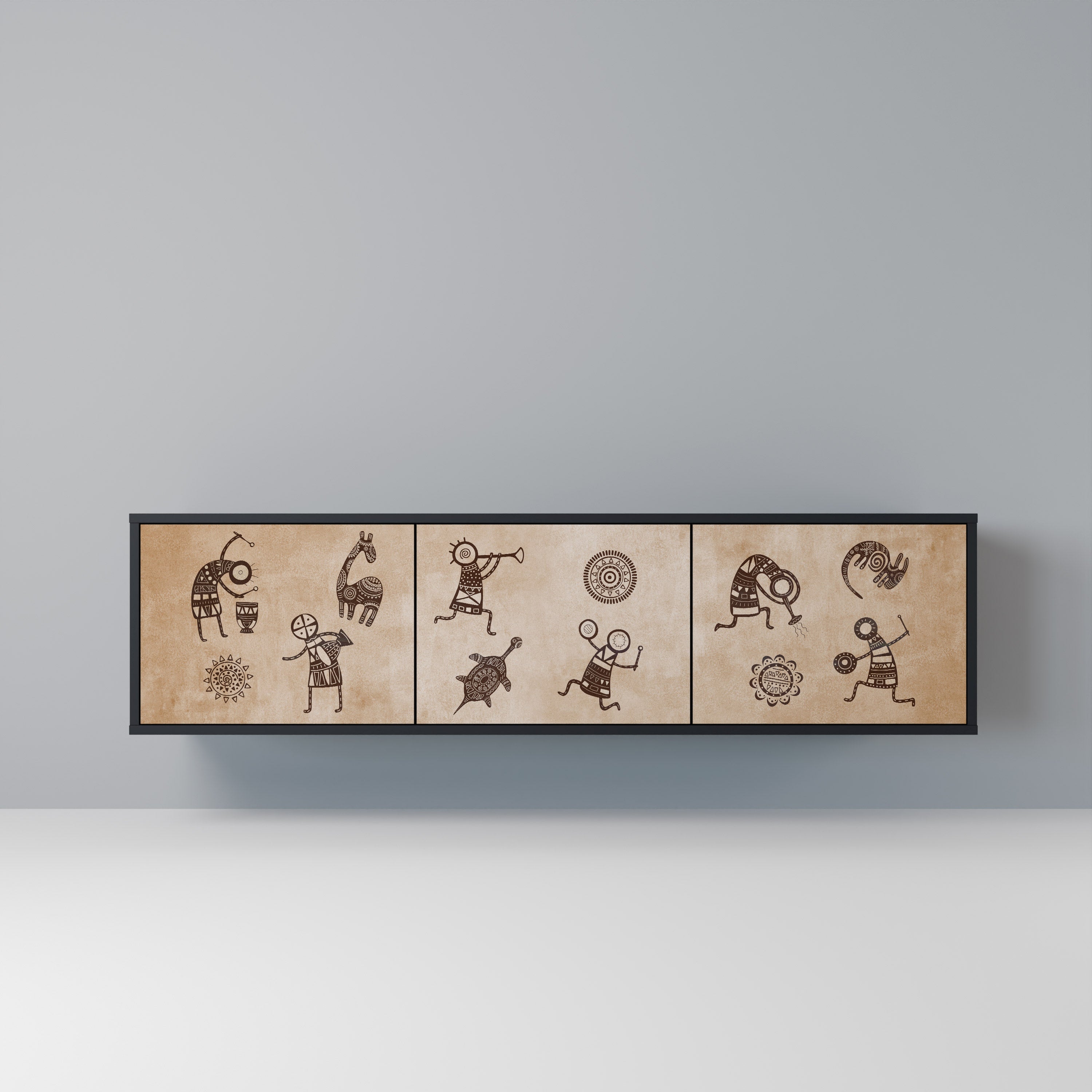 AFRICAN STYLE Móvel de TV com 3 Portas em Acabamento Preto