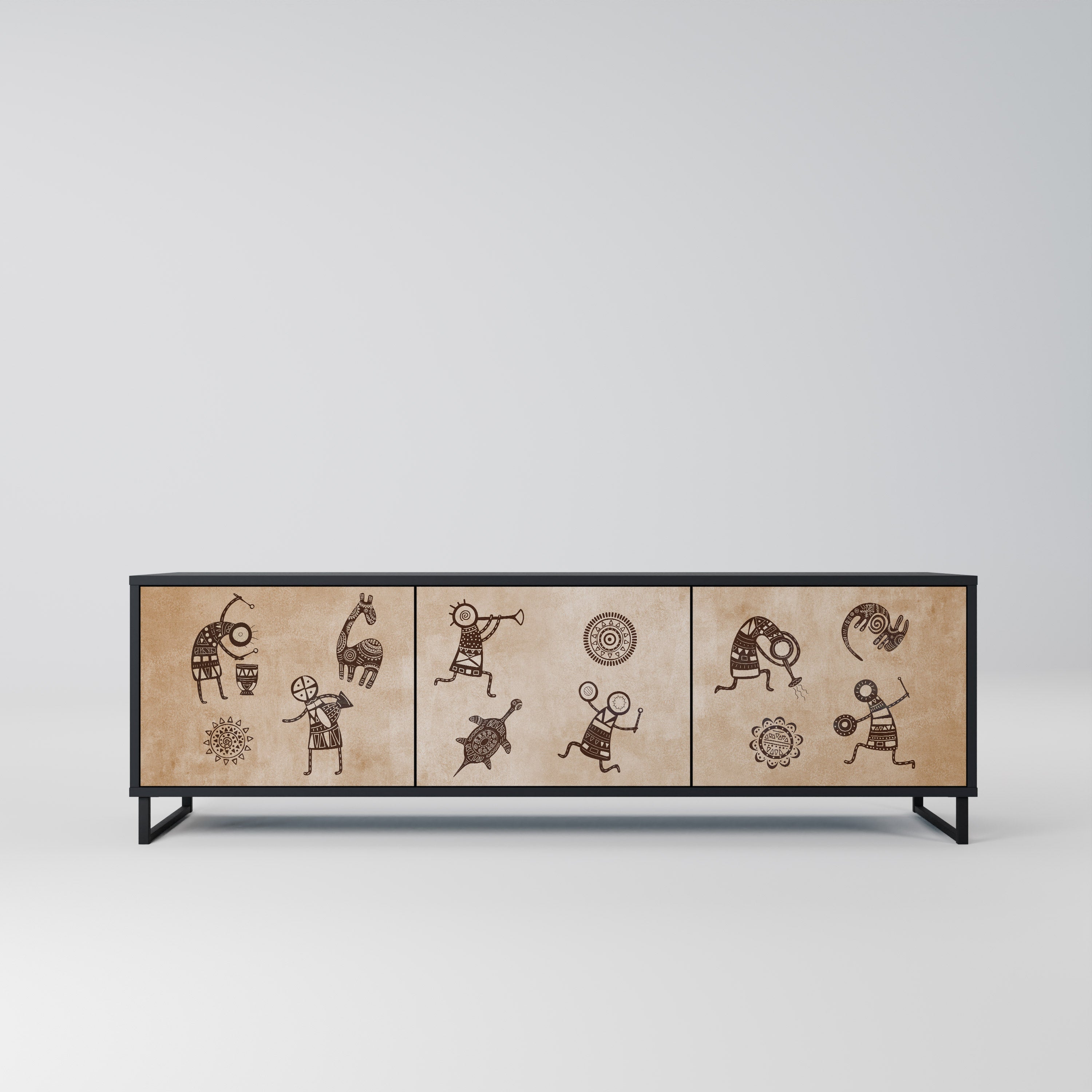 AFRICAN STYLE Móvel de TV com 3 Portas em Acabamento Preto