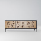 AFRICAN STYLE Móvel de TV com 3 Portas em Acabamento Preto