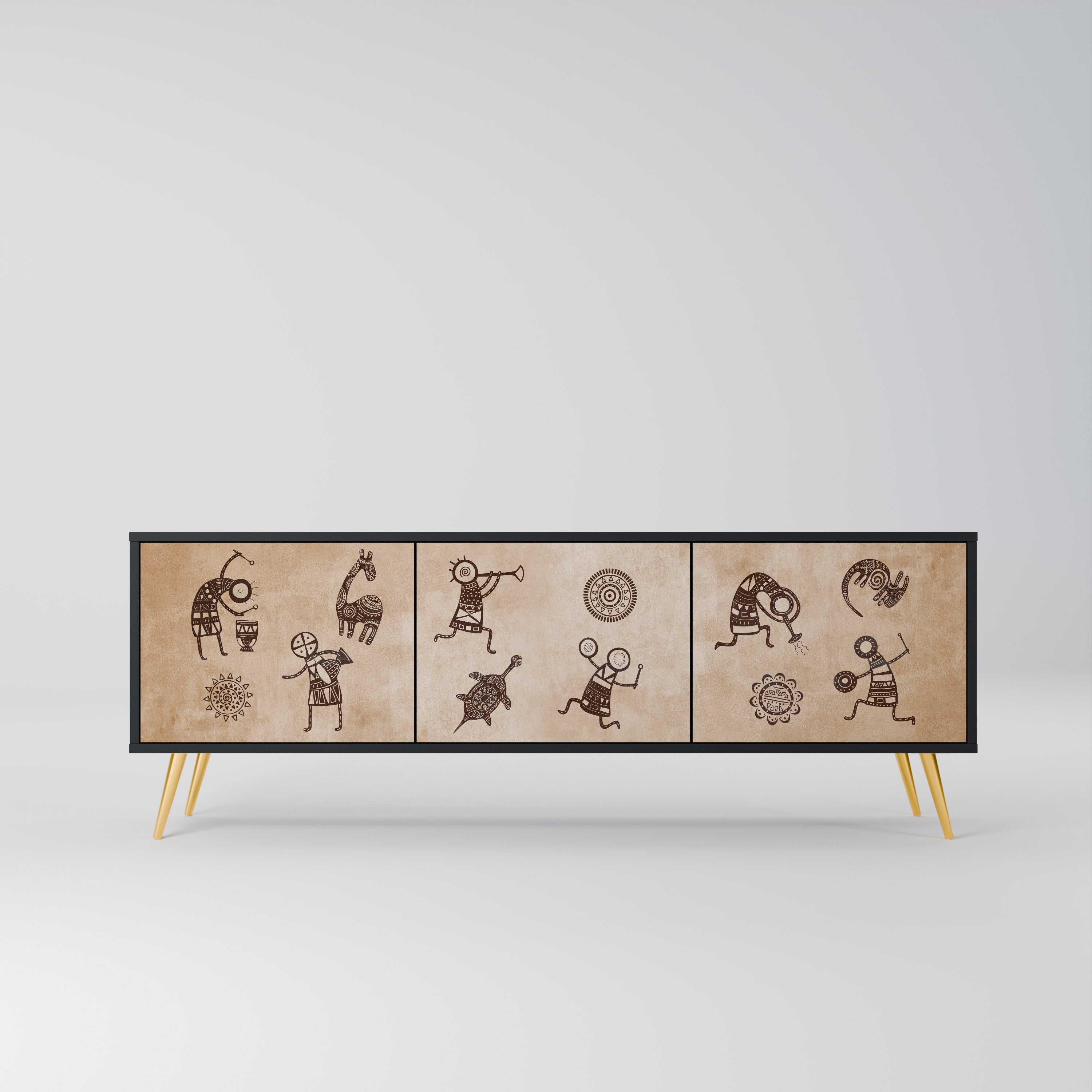 AFRICAN STYLE Móvel de TV com 3 Portas em Acabamento Preto