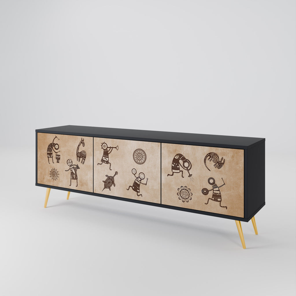 AFRICAN STYLE Móvel de TV com 3 Portas em Acabamento Preto