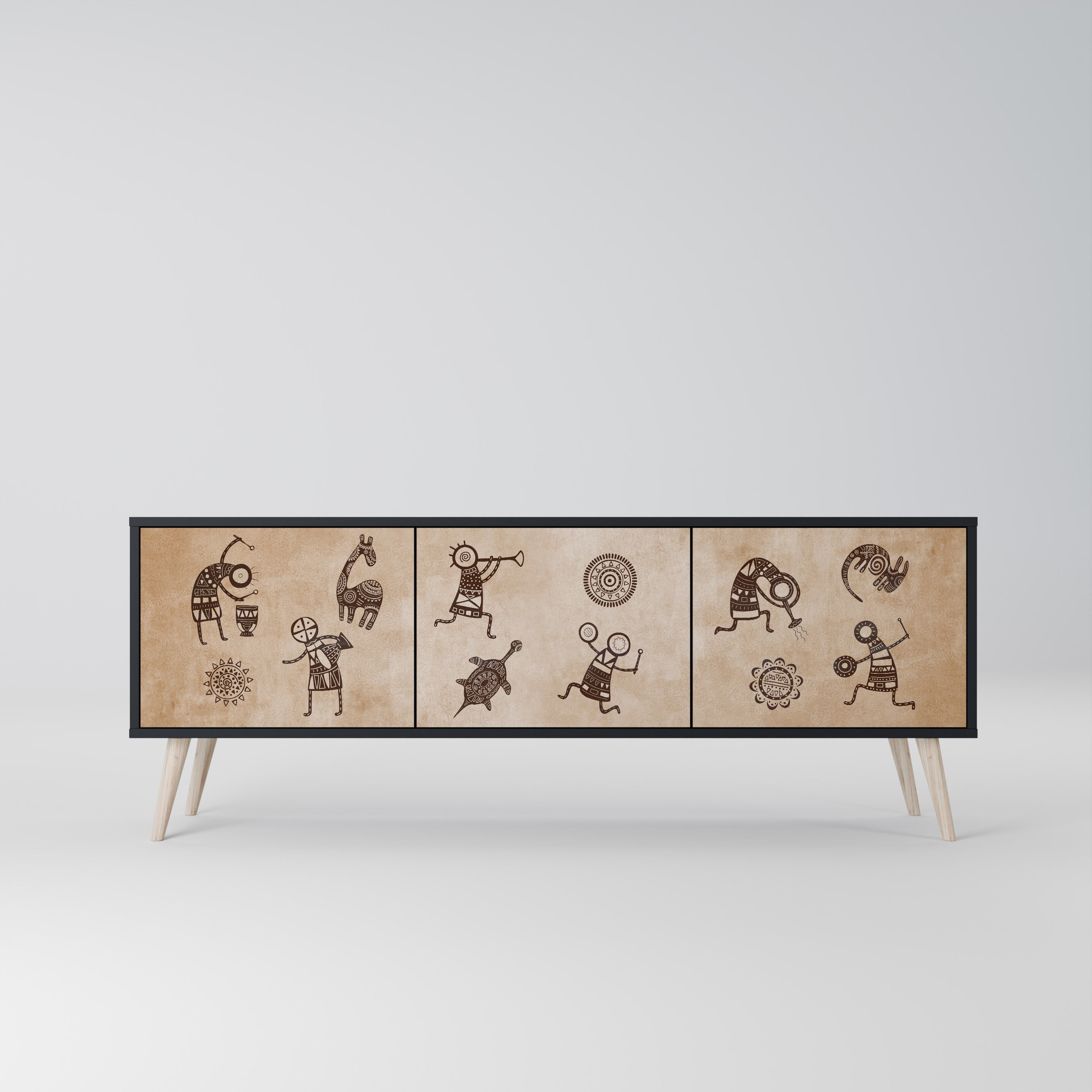 AFRICAN STYLE Móvel de TV com 3 Portas em Acabamento Preto